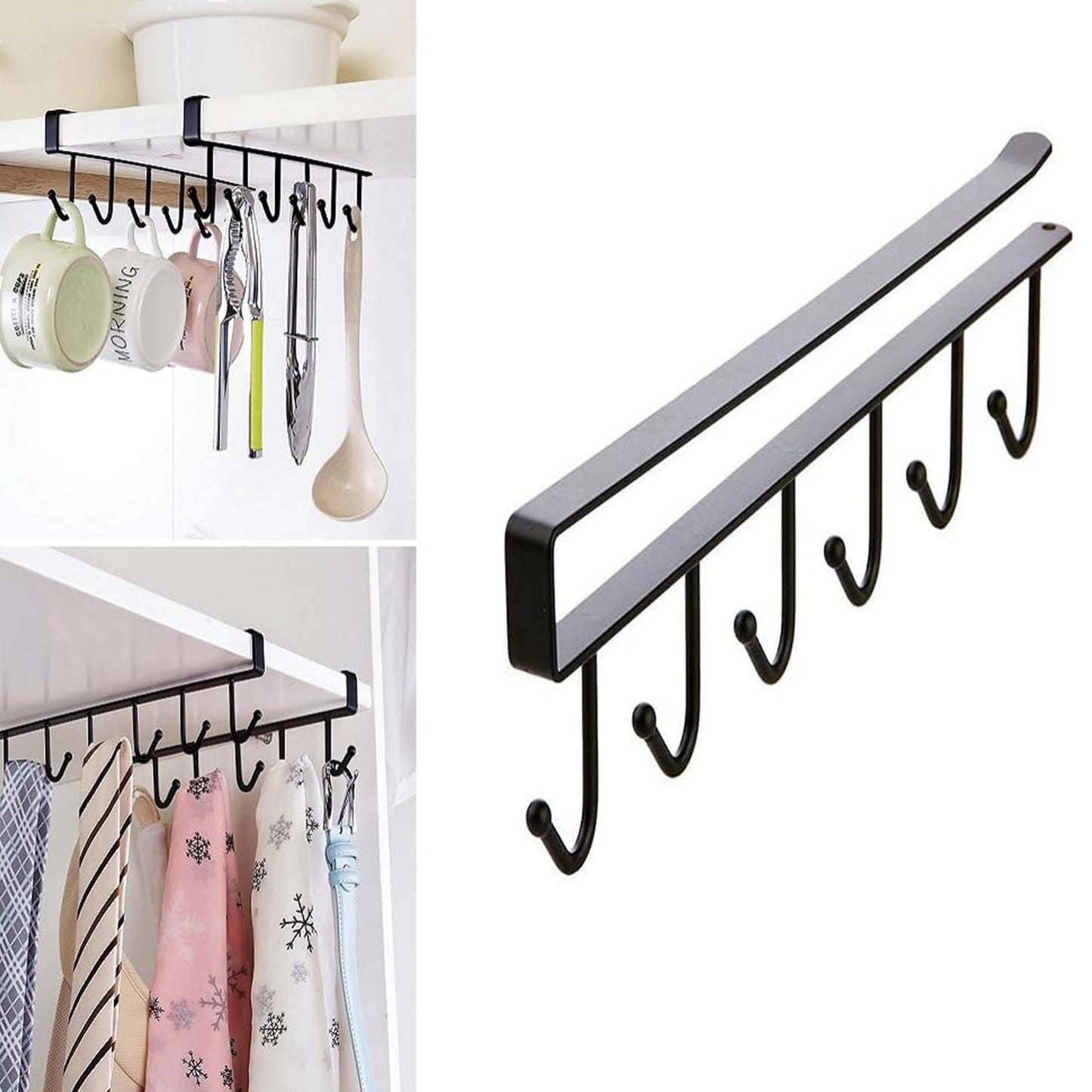 Metal Multifunctional Cabinet Storage Organize 6 Hook Rack For Hanging (1 Pc / Big) Your Brand