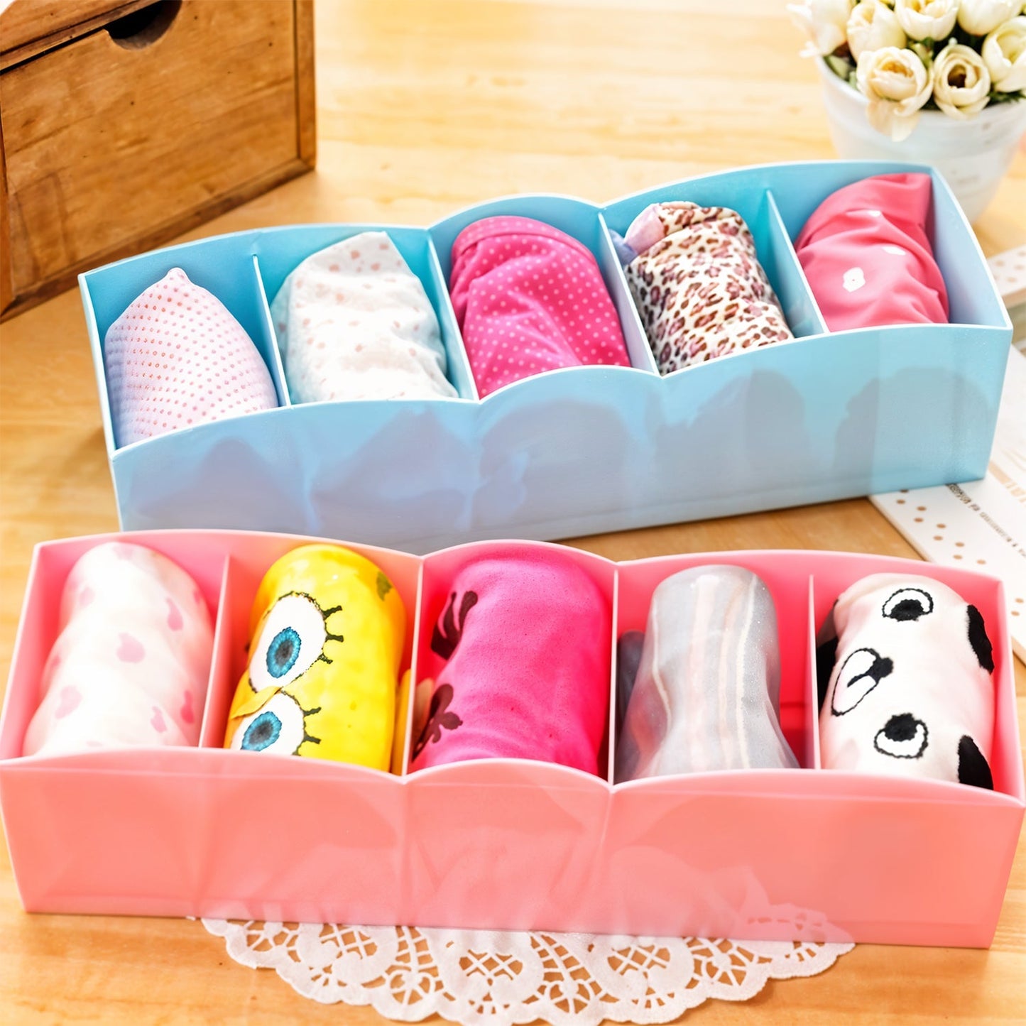 5 Compartments Socks / Handkerchief / Underwear Storage Box Socks Drawer Closet Organizer Storage Boxes (pack of 2) Your Brand
