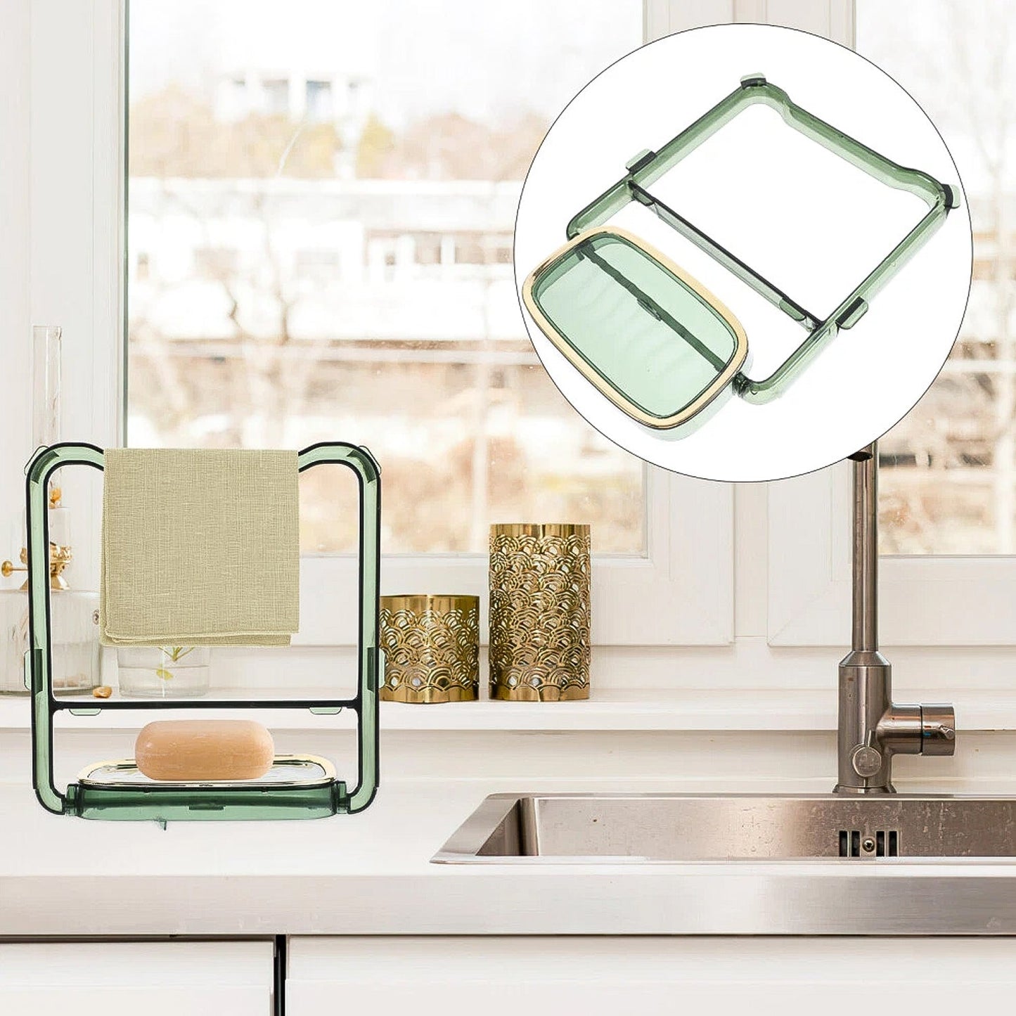2-in-1 Self-Adhesive Towel Hanger & Soap Holder Stand (1 Pc) Your Brand