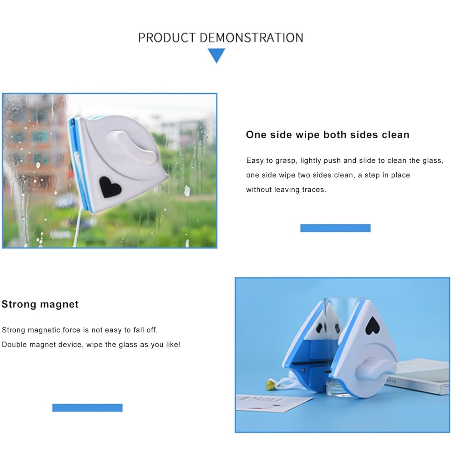Double face glass cleaner Window Squeegee, Magnetic Window Washing Equipment. Your Brand