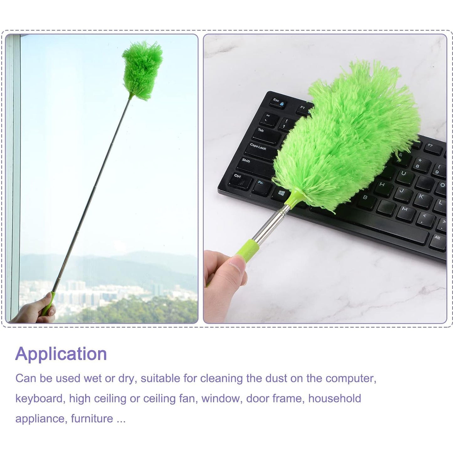 Adjustable Long Handle, Microfiber Duster for Cleaning, Microfiber Hand Duster Washable Microfiber Cleaning Tool Extendable Dusters for Cleaning Office, Car, Computer, Air Condition, Washable Duster Your Brand