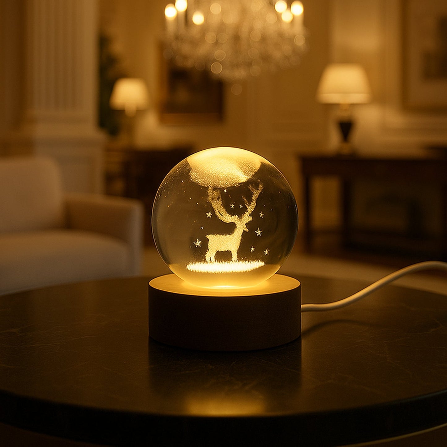 Crystal Ball Night Light Glass Ball Night Lamp with Wood Base Your Brand