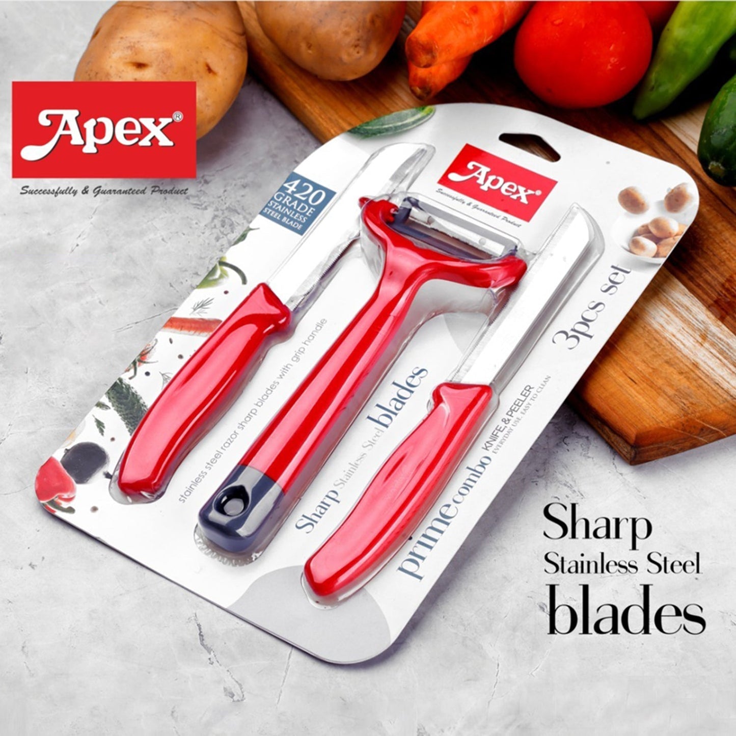 Apex 3-Piece Stainless Steel Kitchen Knife and Peeler Set Your Brand