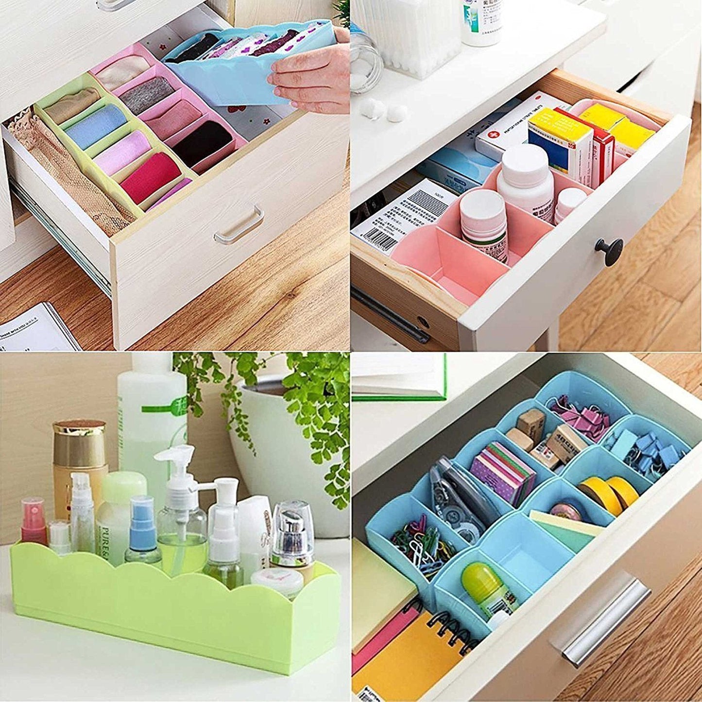 Desktop Storage Organizer Box Set - 5 Grid Compartments for Clothing, Underwear, Socks & Ties (4-Piece) Your Brand