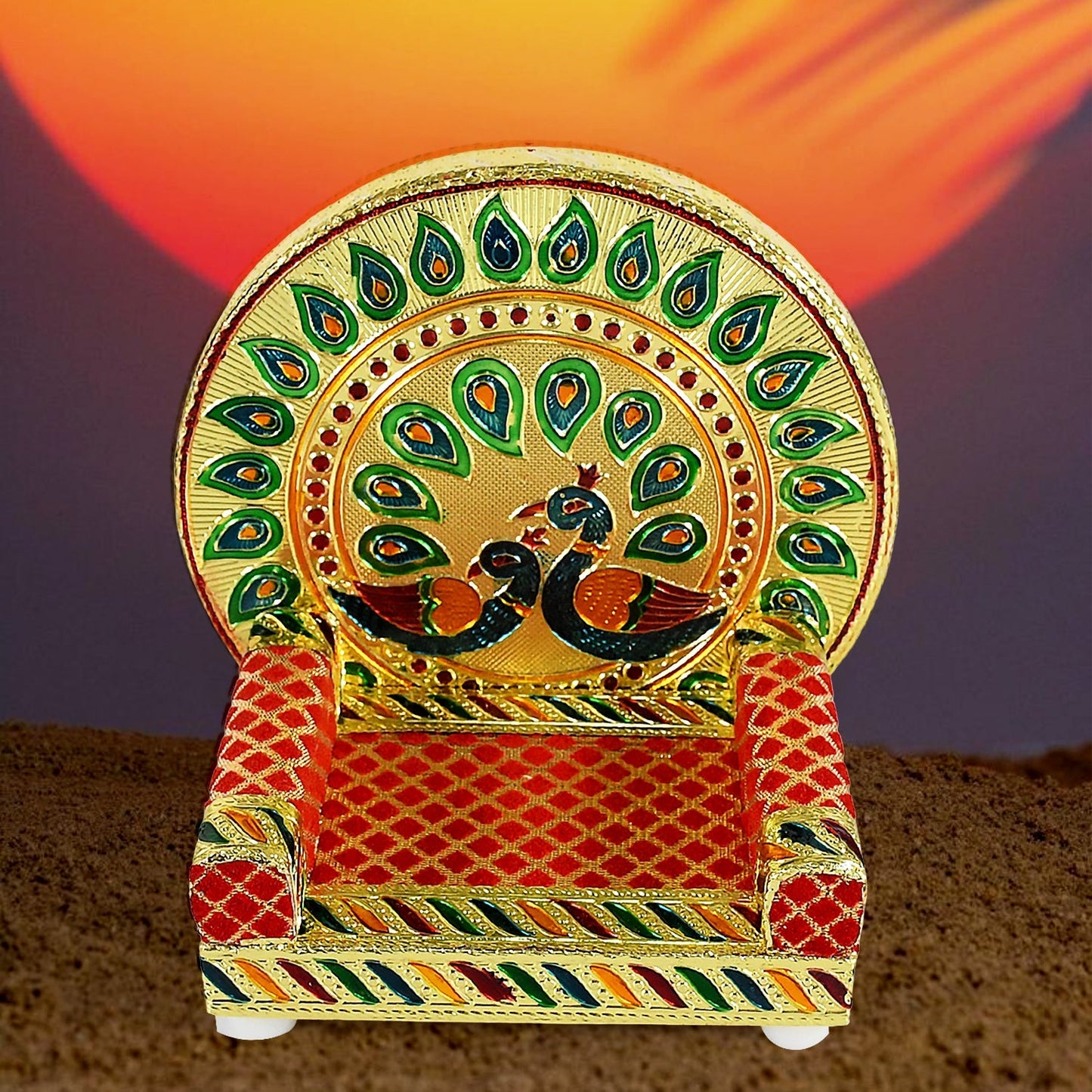 Meenakari Work Laddu Gopal Singhasan / Sihasan for Pooja Mandir Wooden Krishna Ladoo Bal Gopal Sofa Asan, Home Decorative Premium Look Decorative Singhasan Suitable For Home, Office, Restaurant (2 Pc Set) Your Brand