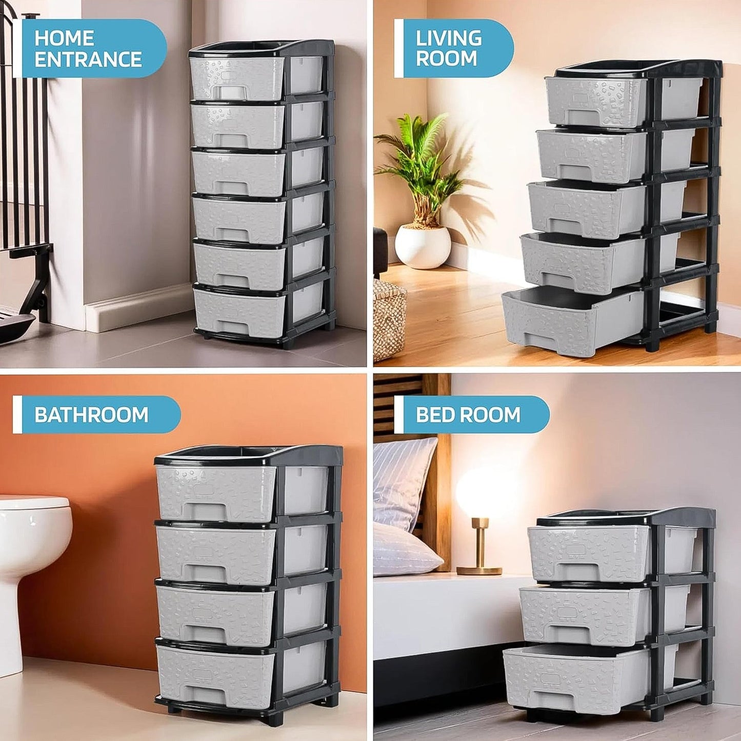 6-Layer Heavy-Duty Plastic Drawer Organizer Cabinet with Stone Texture Drawers Your Brand