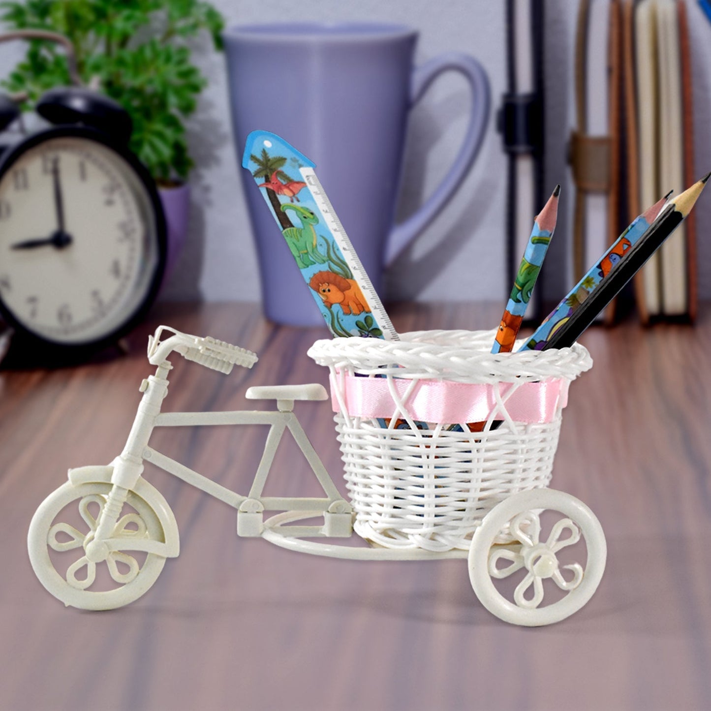 Plastic Cycle Flower Vases For Home Decor; Bicycle Flower Pot Stand (1 Pc) Your Brand