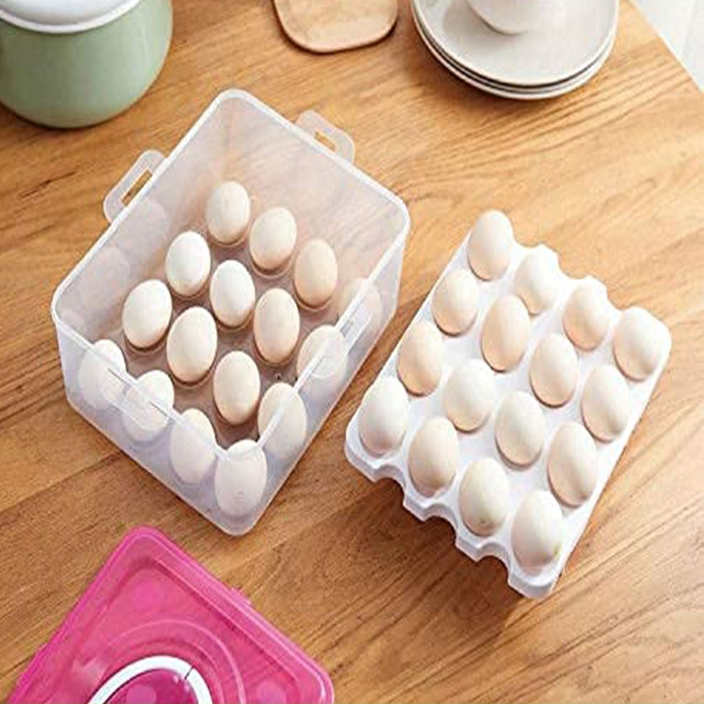 2Layer, 32 Grid Egg Tray with Lid Egg Carrier Holder for Refrigerator, Camping Food Storage Container with Handle (1 Pc ) Your Brand