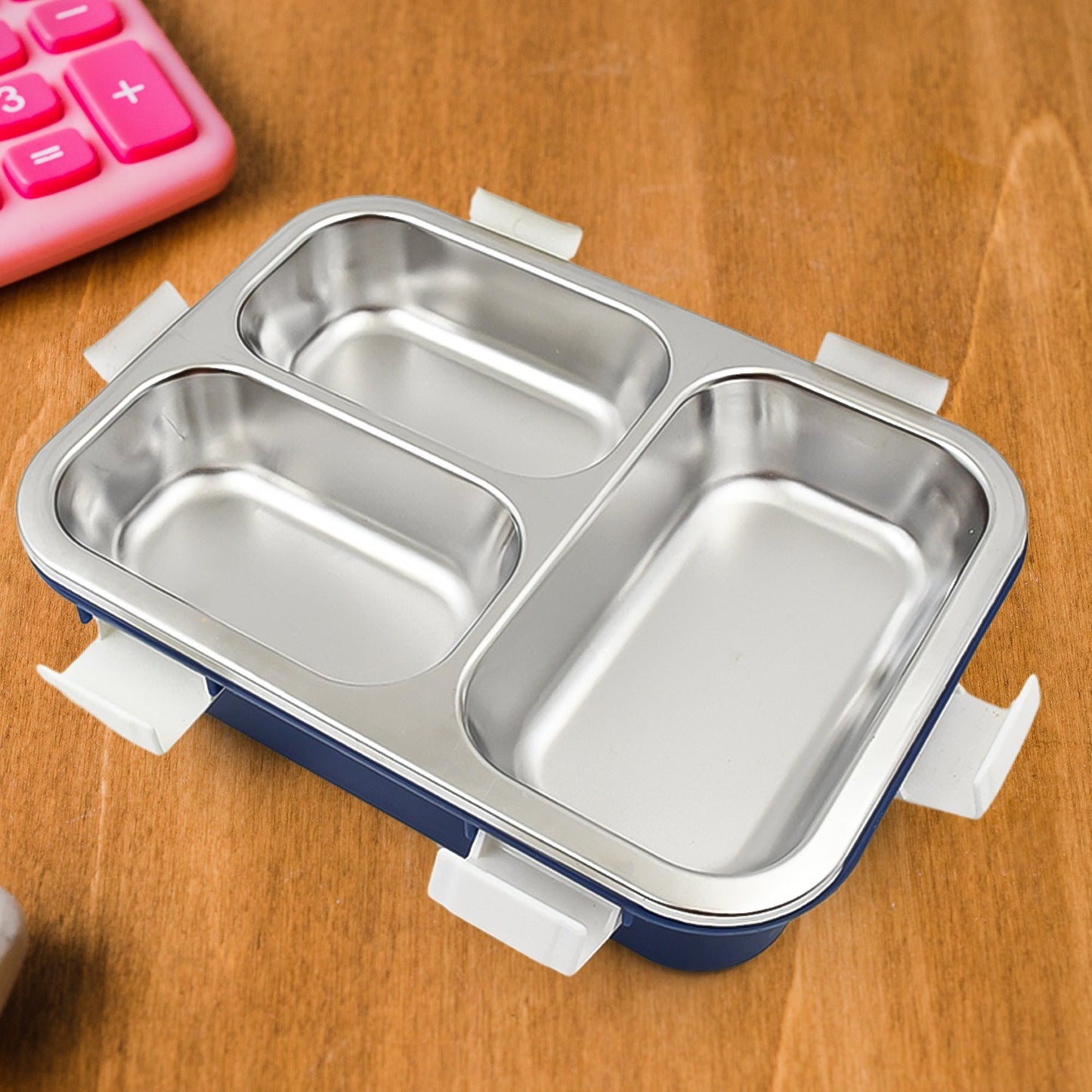 3 Compartment Transparent Stainless Steel Lunch Box for Kids, Tiffin Box, Lunch Box, Lunch Box for Kids, Insulated Lunch Box, Lunch Box for Office Women and Men, Stainless Steel Tiffin Box for Boys, Girls, School Office (Multi Color) Your Brand