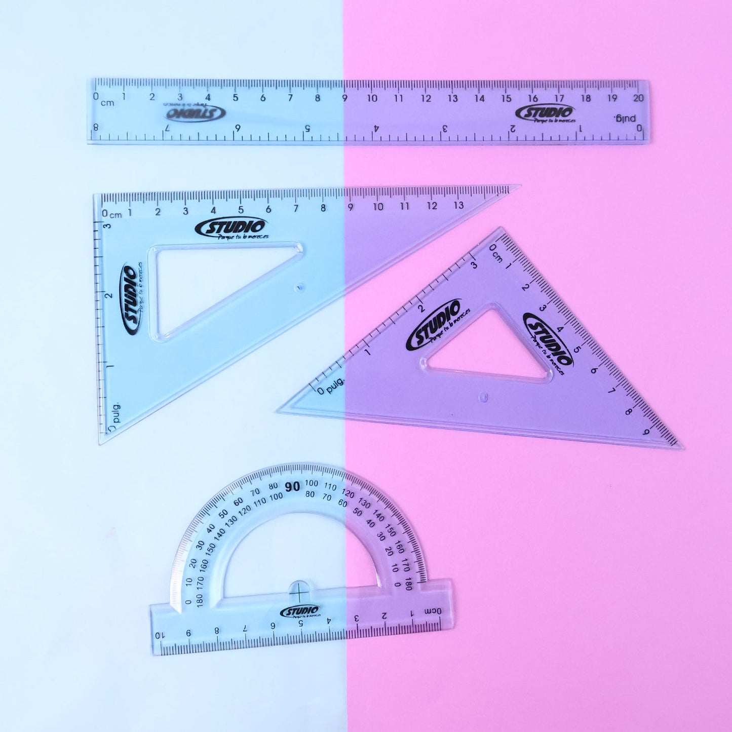 4-Piece Transparent Geometry Instrument Set with Ruler Your Brand