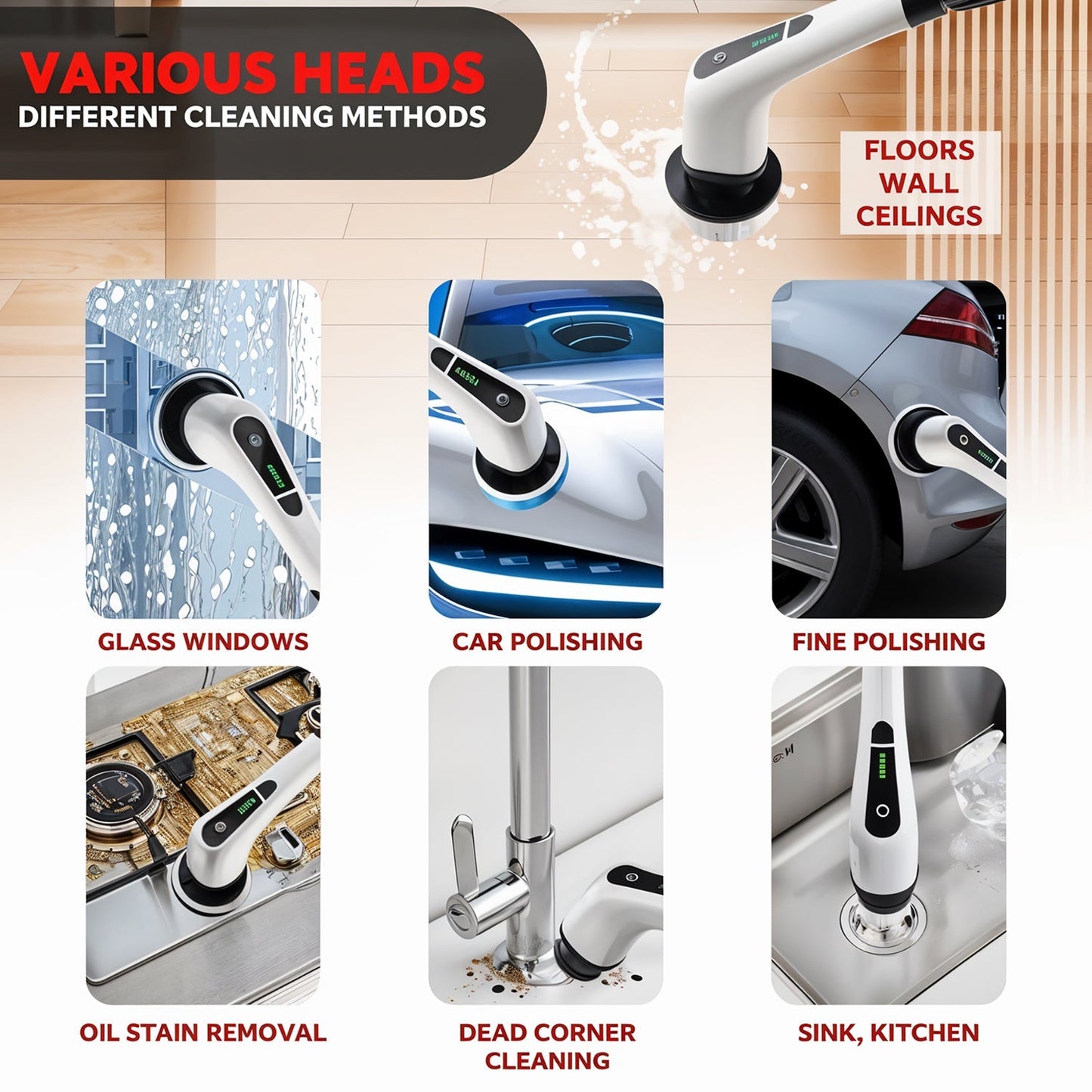7-in-1 Electric Spin Scrubber Cleaning Brush with Extension Handle (1 Set) Your Brand