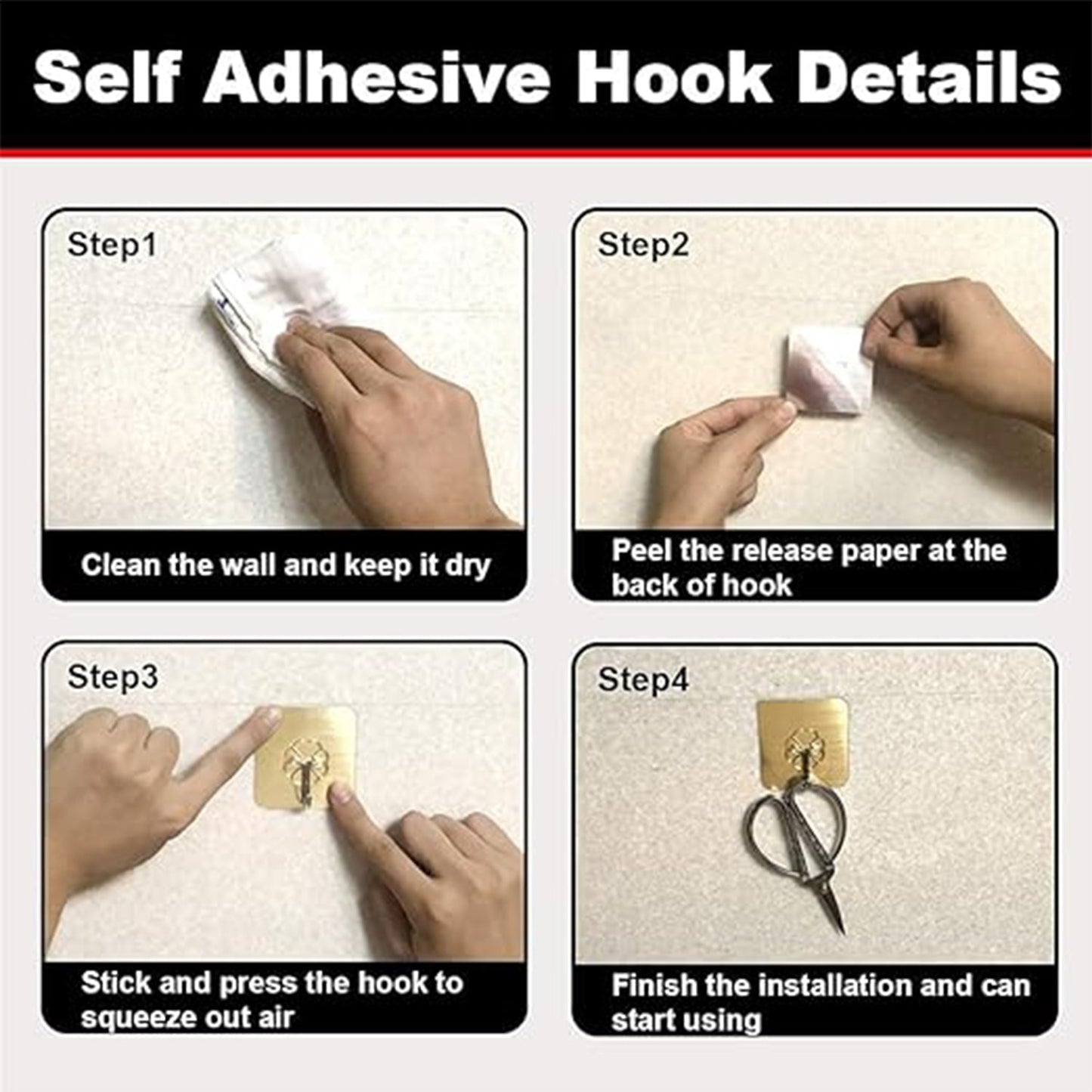 Adhesive Heavy-Duty Hooks for Kitchen and Bathroom (1 Pc / 6×6 Cm) Your Brand