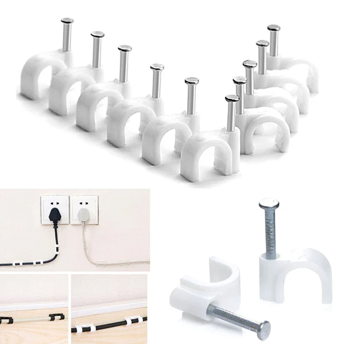 Wire Wall Clips, Plastic Cable Clips Round Wire Pins with Steel Nail (20 Pcs Set) Your Brand