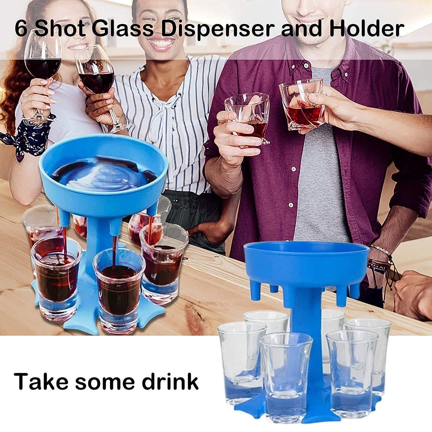 6-Way Plastic Shot Glass Dispenser with Holder Stand (1 Pc) Your Brand