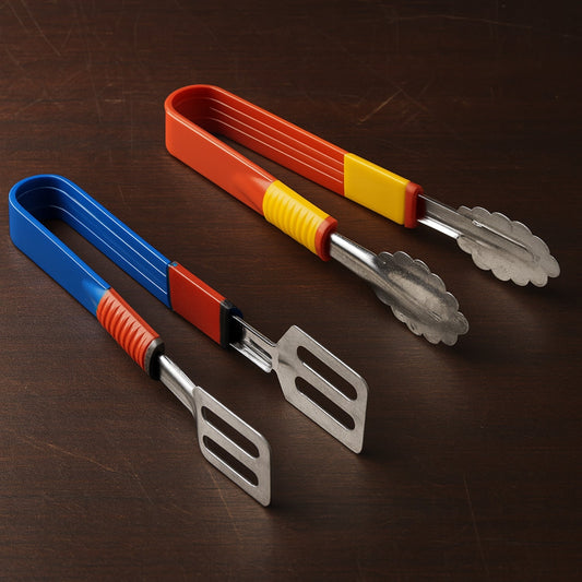 Stainless Steel Multipurpose Utility Tong / Serving Food Tongs / Tong for Kitchen and Bar / Frying, Clipping, Grilling Tong (2 Pcs Set) Your Brand