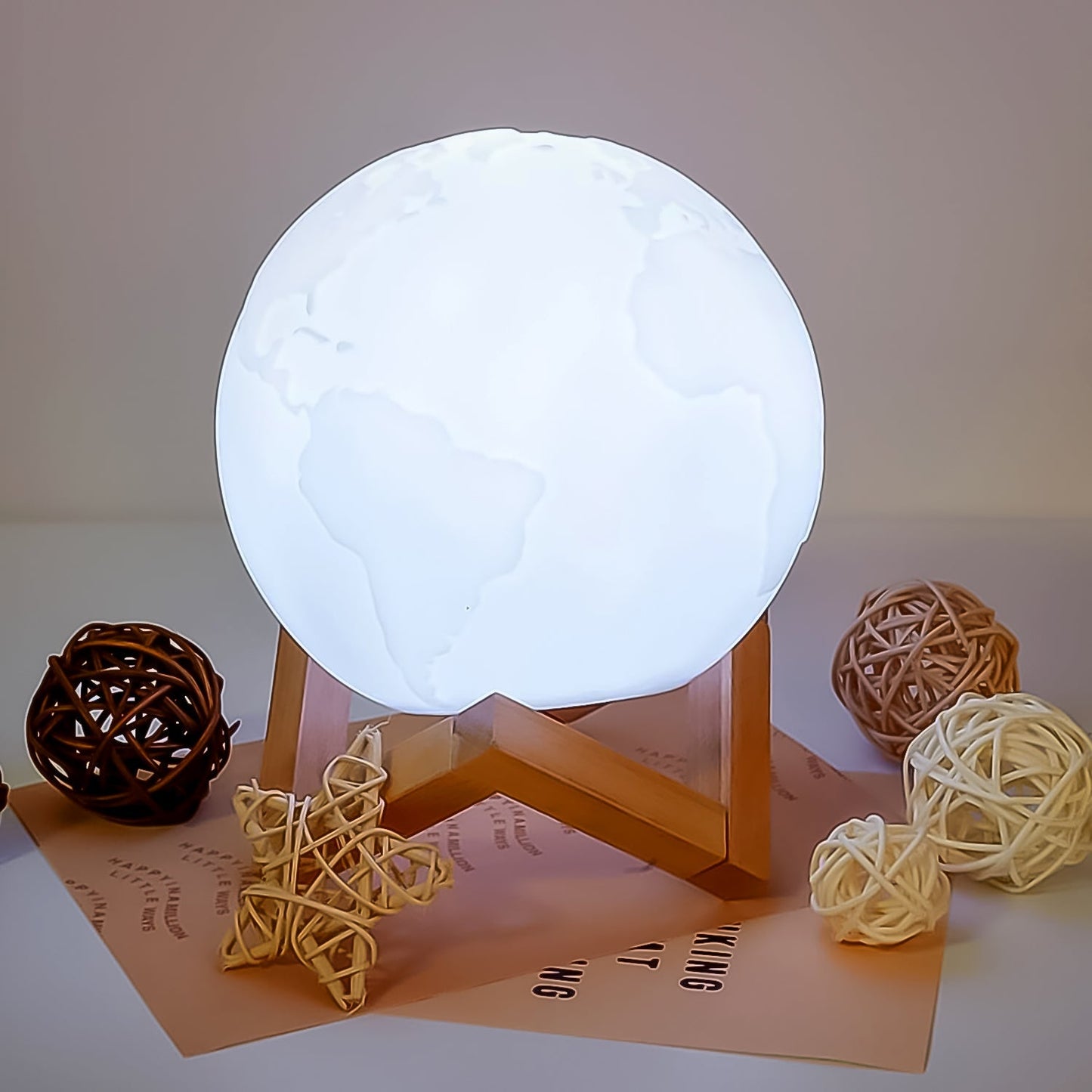 3D Moon Night Lamp with Stand (Color Box / White & Yellow Light / 1 Pc) Your Brand