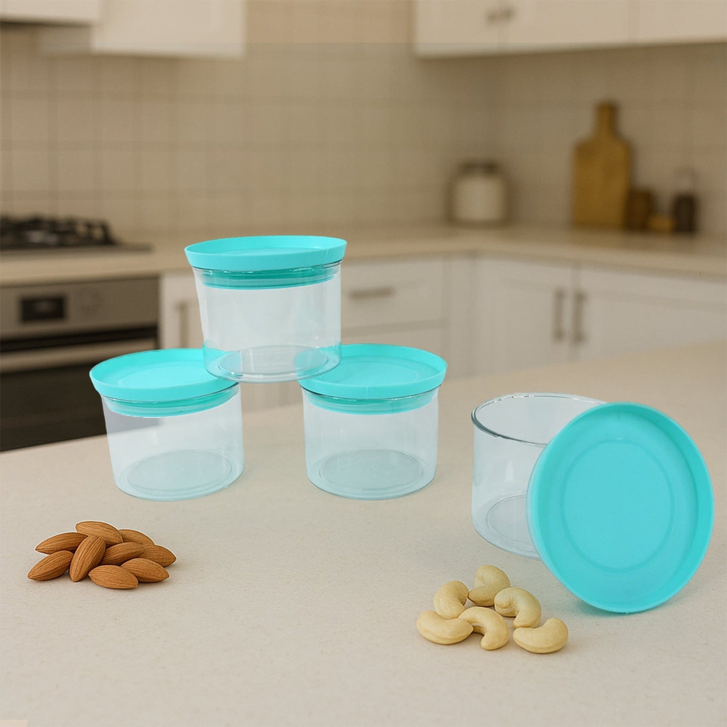Airtight Container Jar 4 Pc Set With Stylish Tray for Kitchen Unbreakable Jar Set for Multipurpose Storage ( Mukhwas Dani ) Your Brand