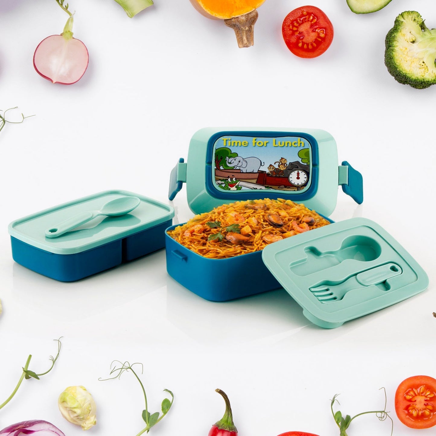 5621 Double Layer Lunch Box Stylish Lid Lunch Box With Fork & Spoon Lunch Box For Children School Lunch Box Your Brand