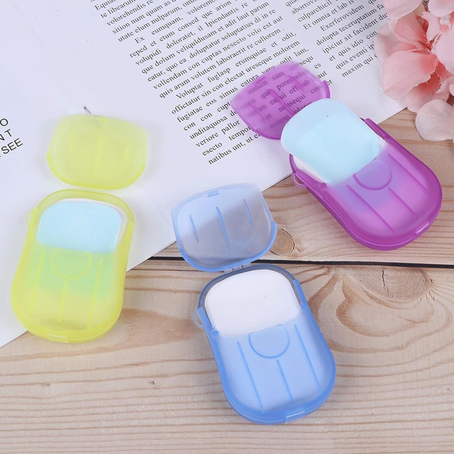 Travel Paper Soap Sheet with Mini Box (20 Sheets in a Pack Approx / Mix Color) Your Brand
