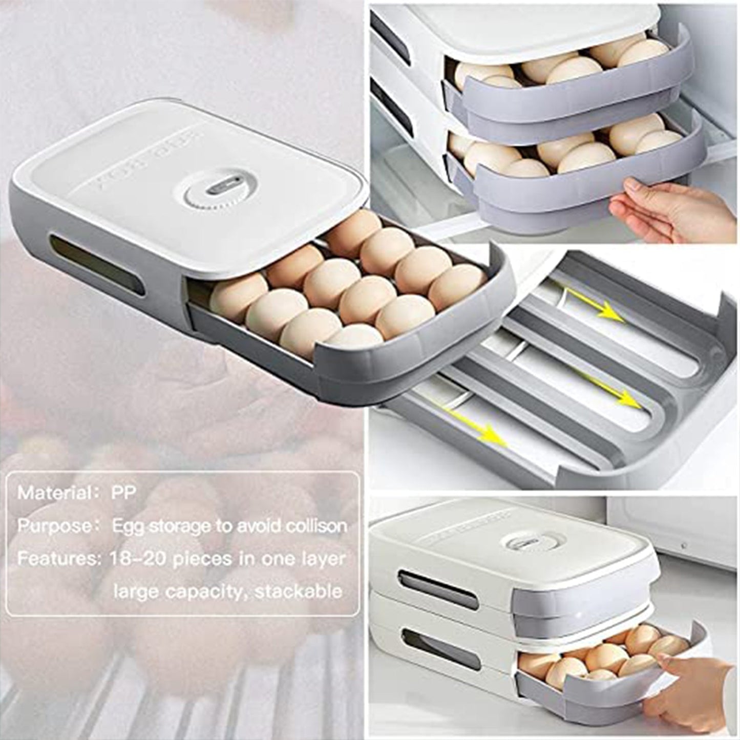 Egg Storage Box Plastic Egg Drawer Fridge Egg Organizer Egg Keeper Refrigerator Egg Drawer Plastic Egg Carton Covered Egg Holder Pantry Egg Bin Household Egg Tray (1 Pc) Your Brand