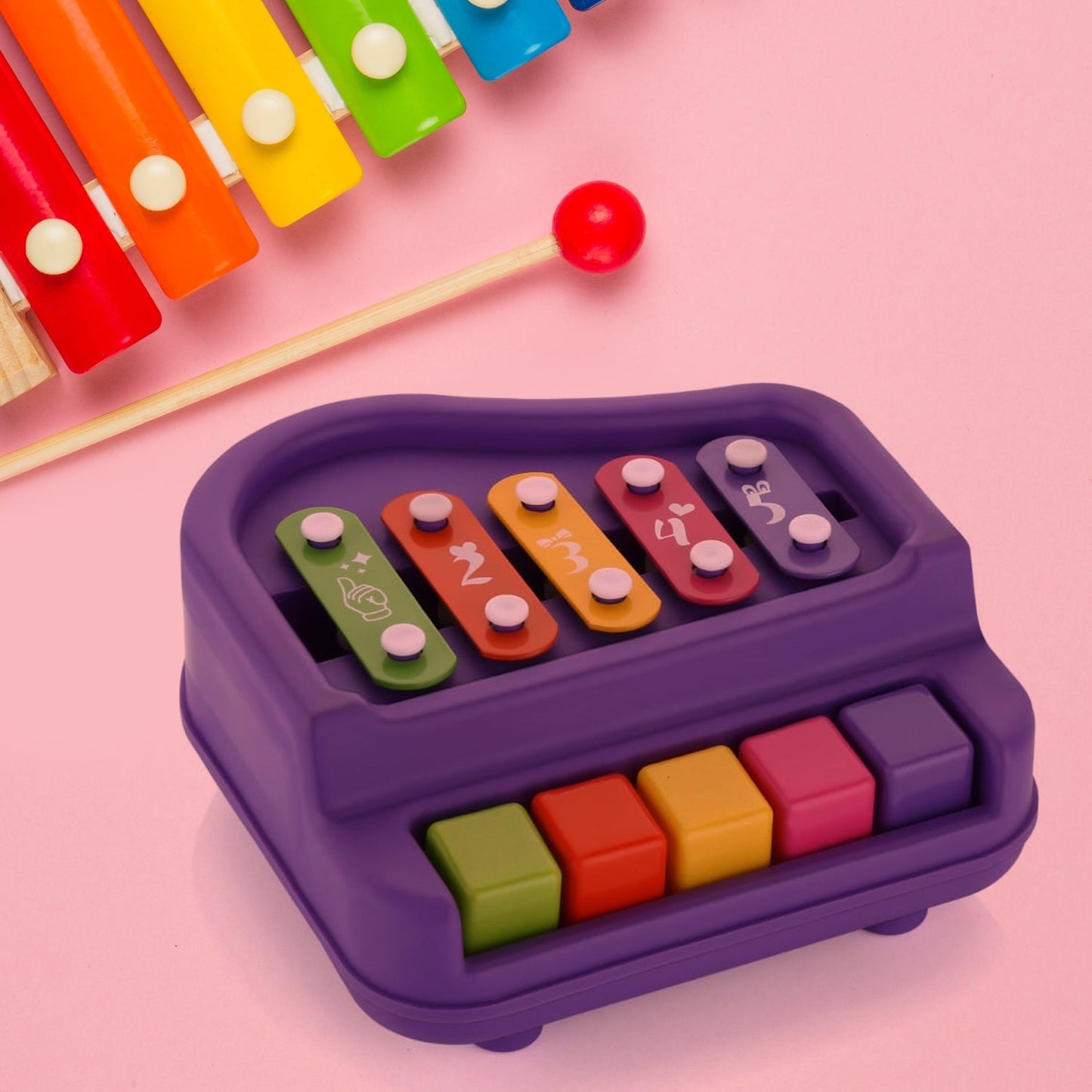 2 in 1 Baby Piano Xylophone Toy for Toddlers, 5 Multicolored Key Keyboard Xylophone Piano, Preschool Educational Musical Learning Instruments Toy for Baby Kids Girls Boys 3+ Years (1 Pc) Your Brand