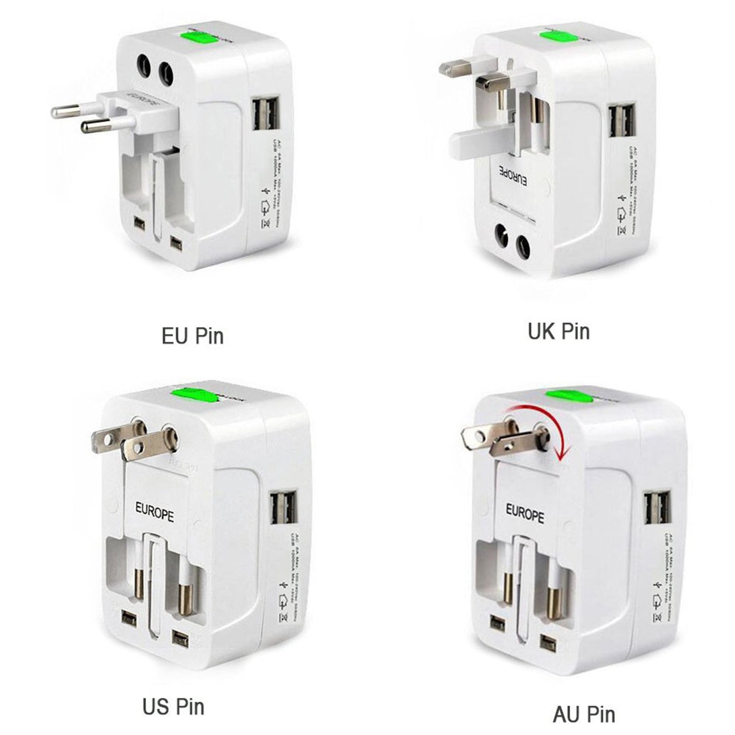 All-in-One Universal Worldwide Travelling AC Adaptor Plug (AU / UK / US / EU) International Power Charger Electric USB Power Plug Socket Adapter Converter (1 Pc) Your Brand