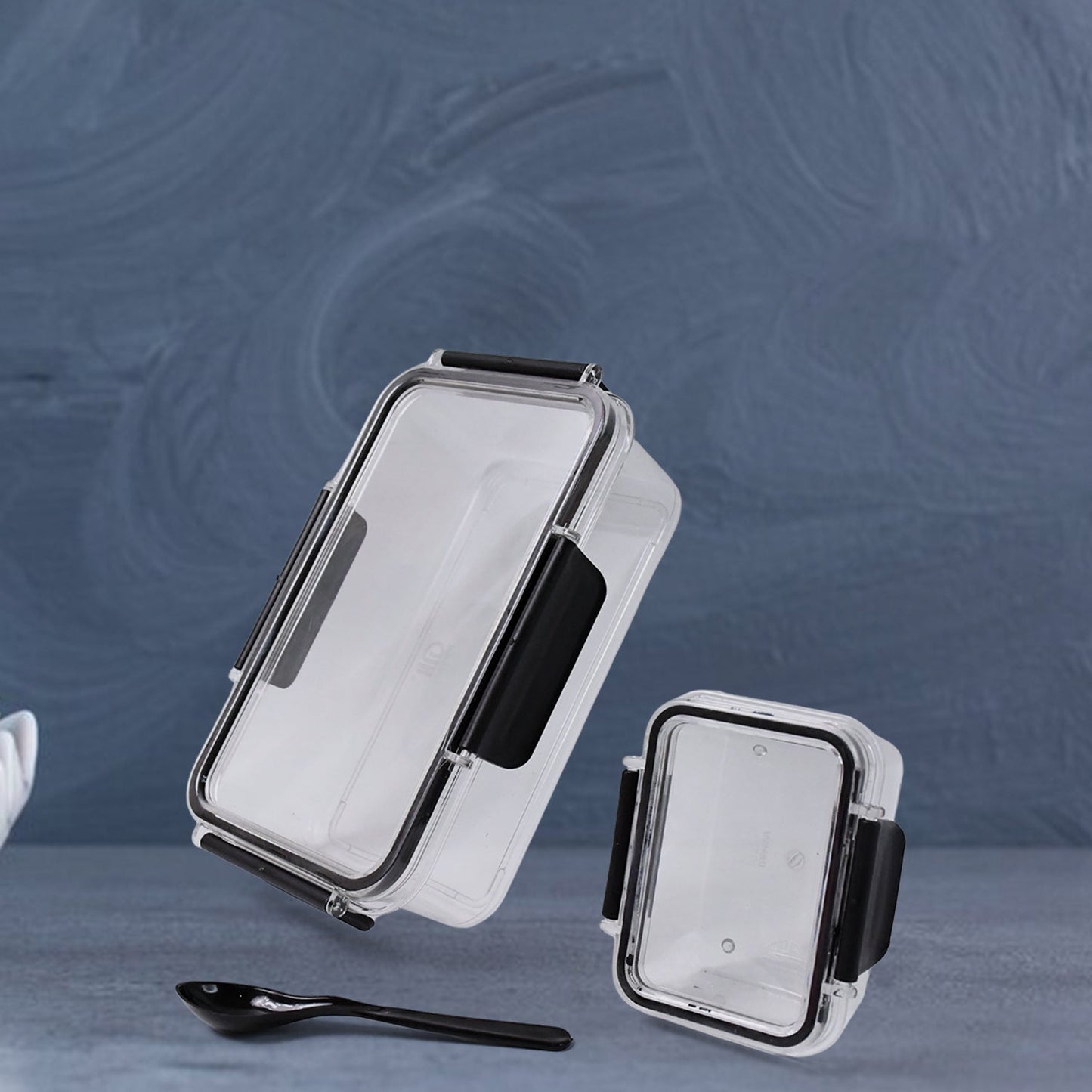 Plastic Kitchen Storage Container Big 800 ML & Small 250 ML with Air Seal Lock Lid & Spoon Your Brand