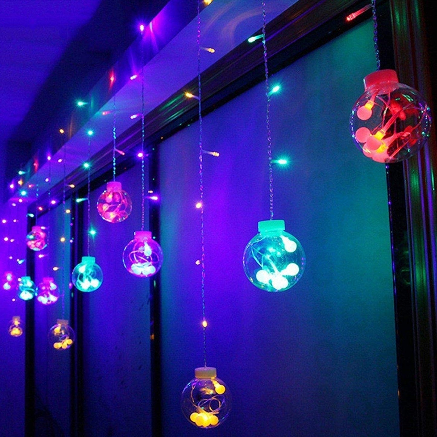 12 Wish Balls Window Curtain String Lights with 8 Flashing Modes Decoration for Home Decoration, Diwali & Wedding LED Christmas Light Indoor and Outdoor Light ,Festival Decoration (Plastic, Multi Color) Your Brand
