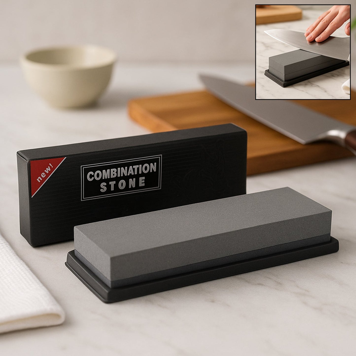 Silicon Carbide German Combination Stone, Dual Sided Stone for Knife and Tools Sharpening with Safety Case Your Brand