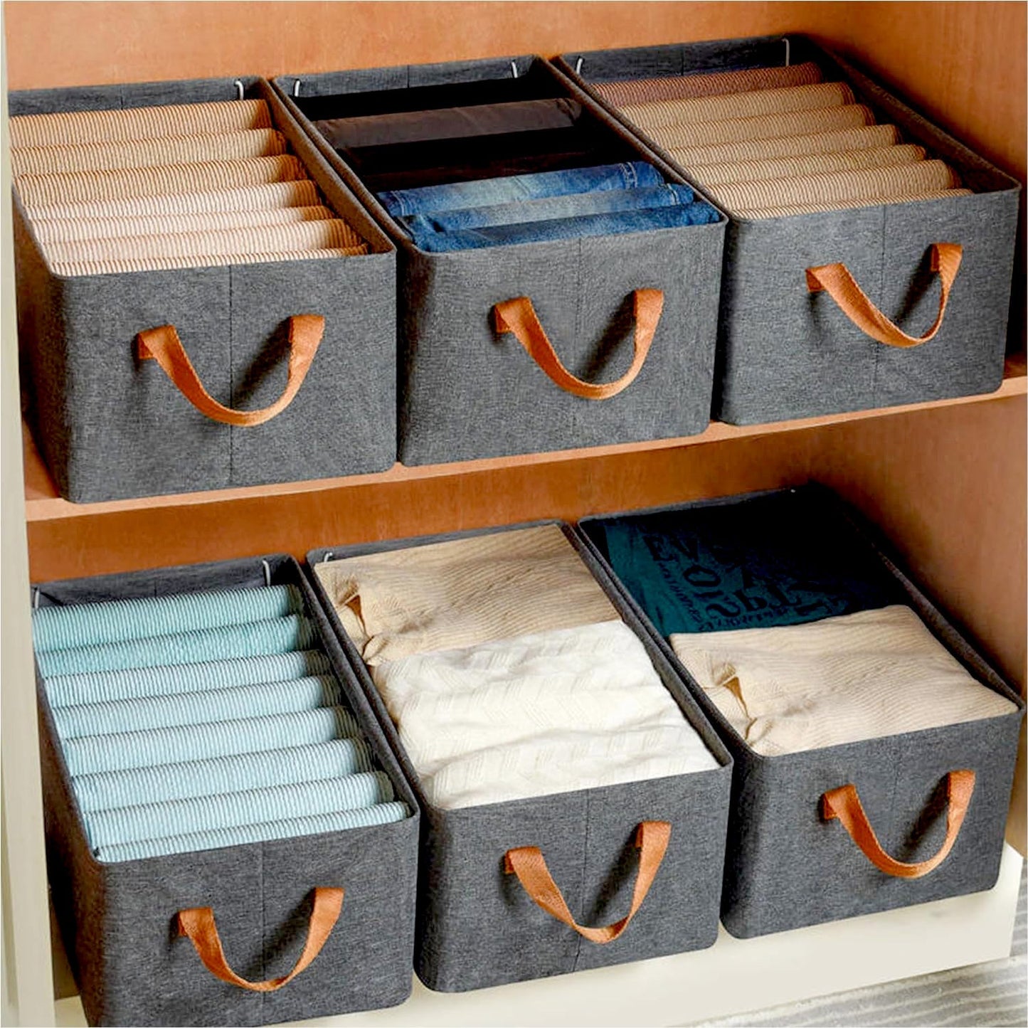 FOLDABLE STORAGE BOX HANDLES, COTTON AND LINEN STORAGE BINS AND BASKETS ORGANIZER FOR NURSERY, CLOSET, BEDROOM, HOME (45 Cm) Your Brand