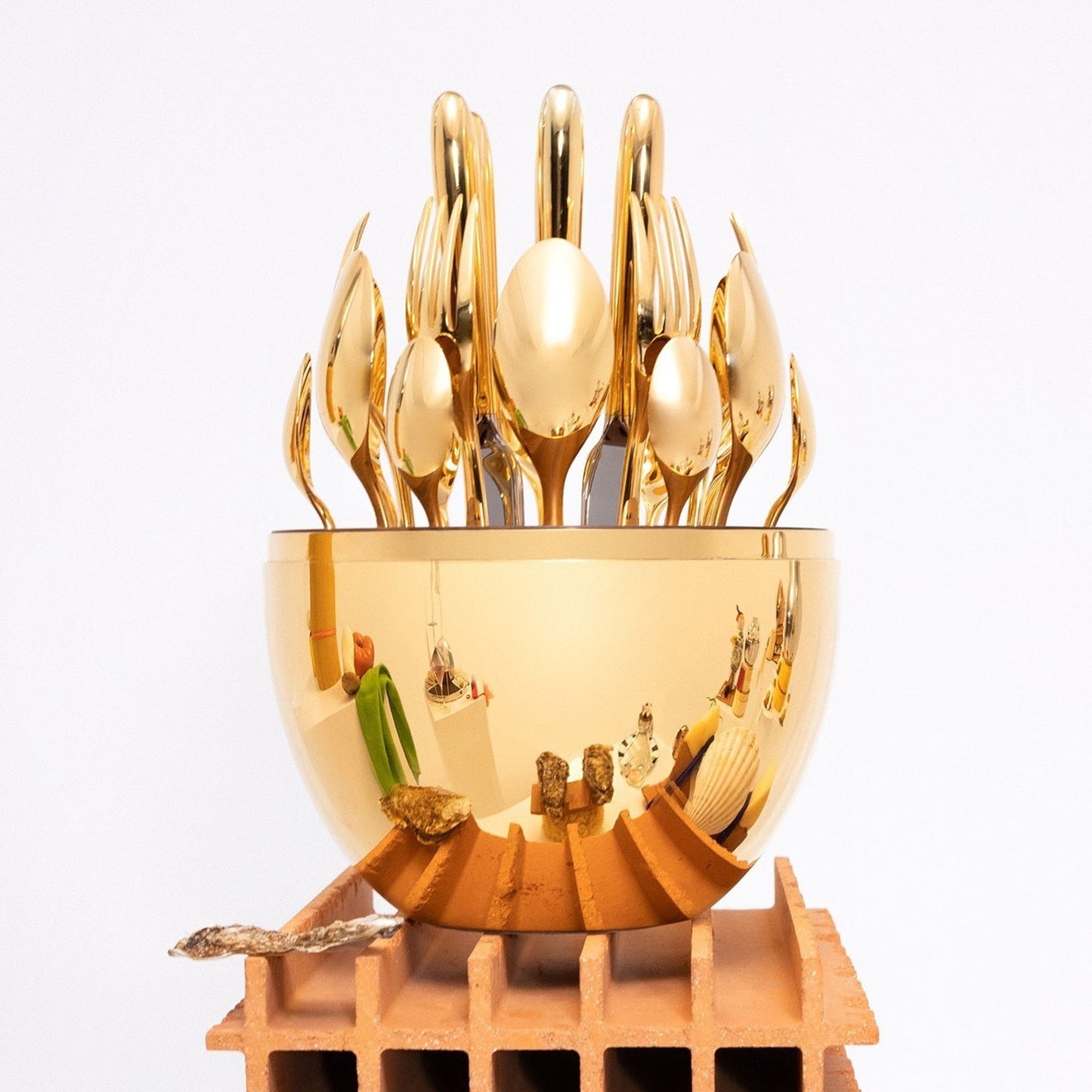 Premium Cutlery Set 24 Pcs with Oval Shaped Stand | Beautiful Stylish Oval Designed Cutlery Sets, Egg-Shaped Luxury Spoon Holder Set (Golden / 24 pcs set) Your Brand