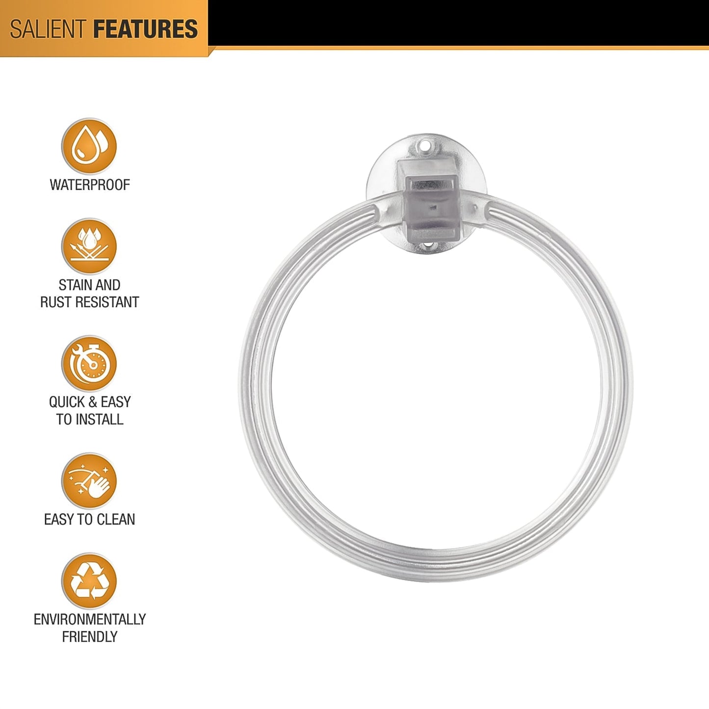 Unbreakable ABS Round Towel Ring Wall Mounted Stand / Holder (1 Pc) Your Brand