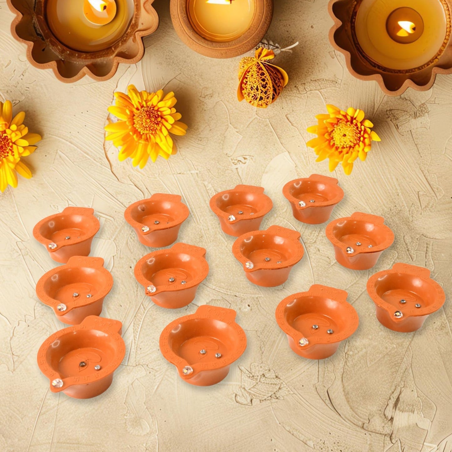 Flower Water Sensor Diyas for Diwali Decoration, Diwali (12 Pcs Set) Your Brand