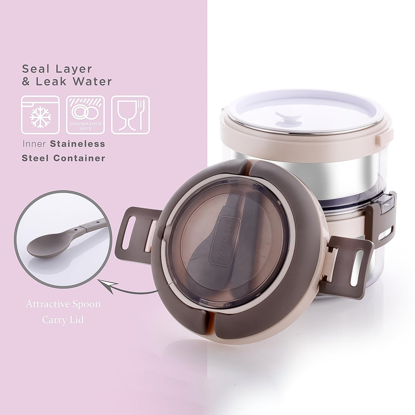 Ganesh Steko-2 Double Layer Stainless Steel Insulated Lunch Box Set Your Brand