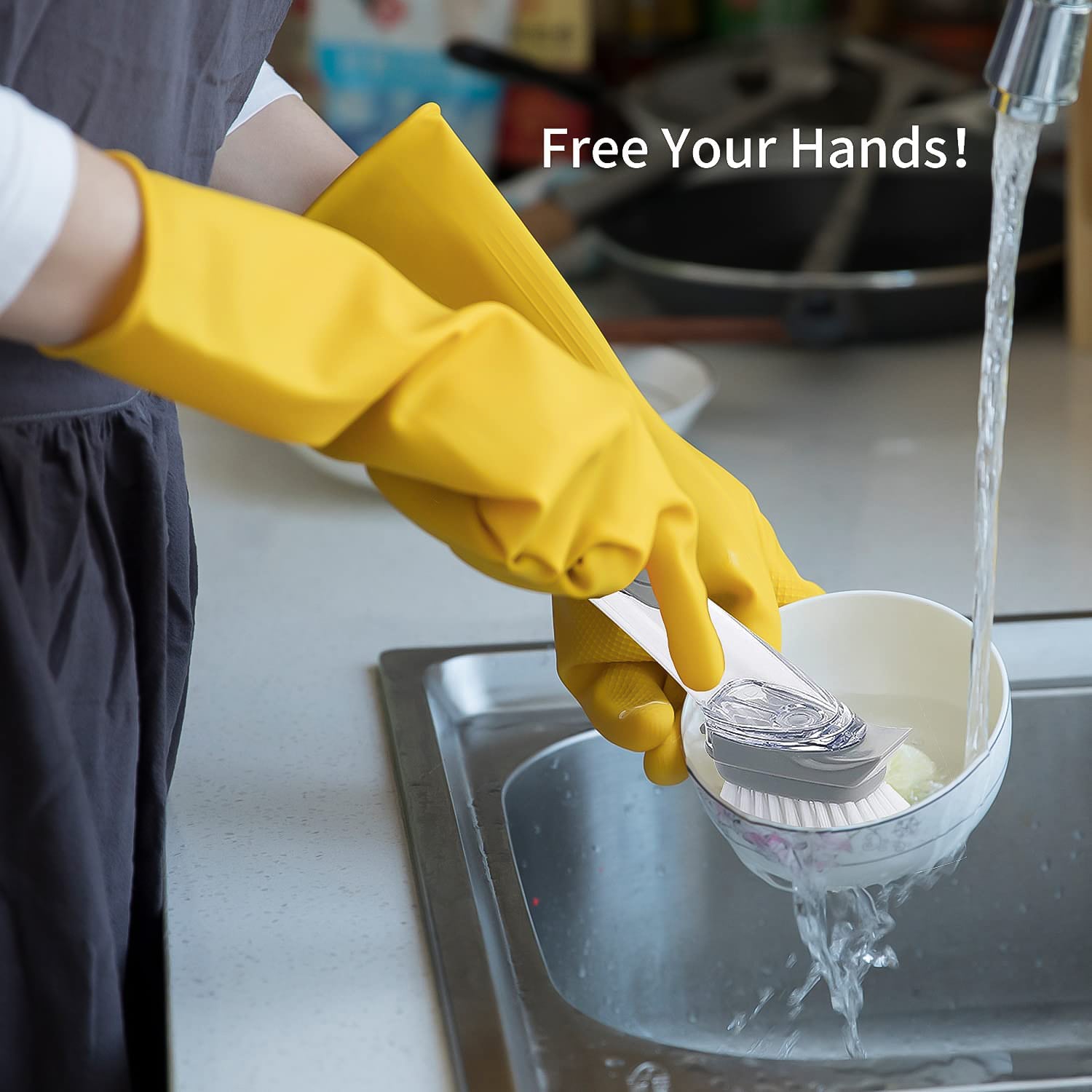 Dish Cleaning Brush with Built-in Liquid Soap Dispenser (1 Pc) Your Brand