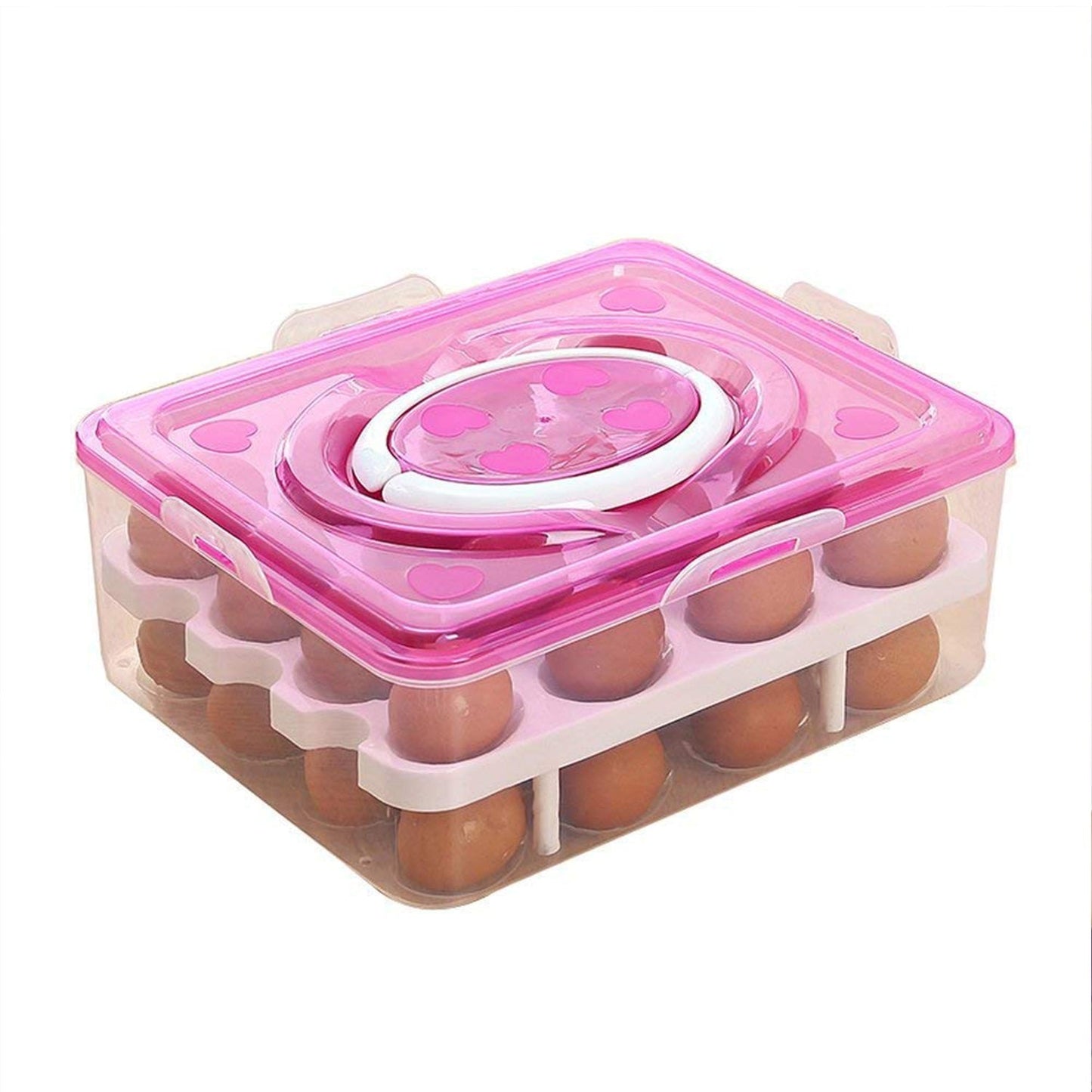 2Layer, 32 Grid Egg Tray with Lid Egg Carrier Holder for Refrigerator, Camping Food Storage Container with Handle (1 Pc ) Your Brand