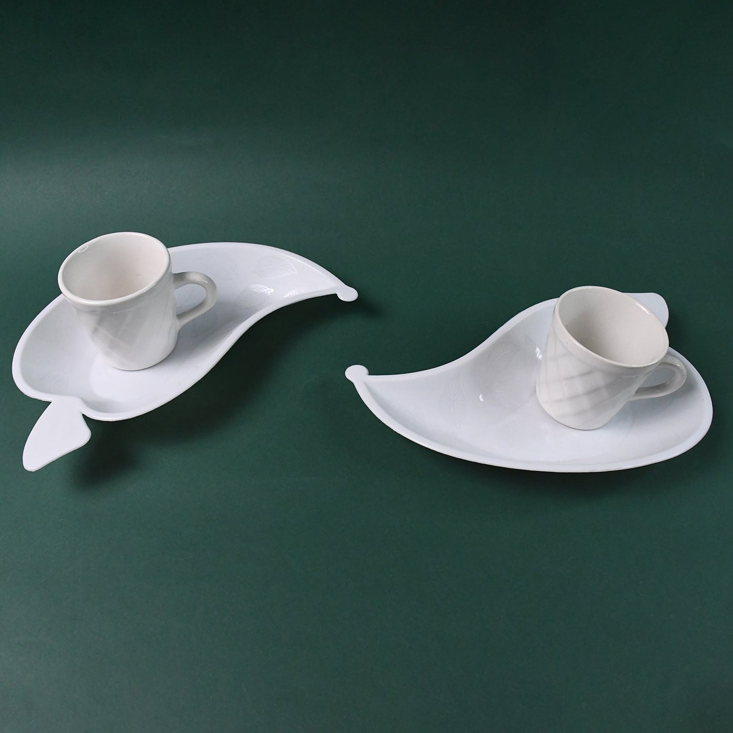 Unibic Ceramic Tea Cups With Plastic Leaf Shape tray / Platter (6 Pcs Set) Your Brand