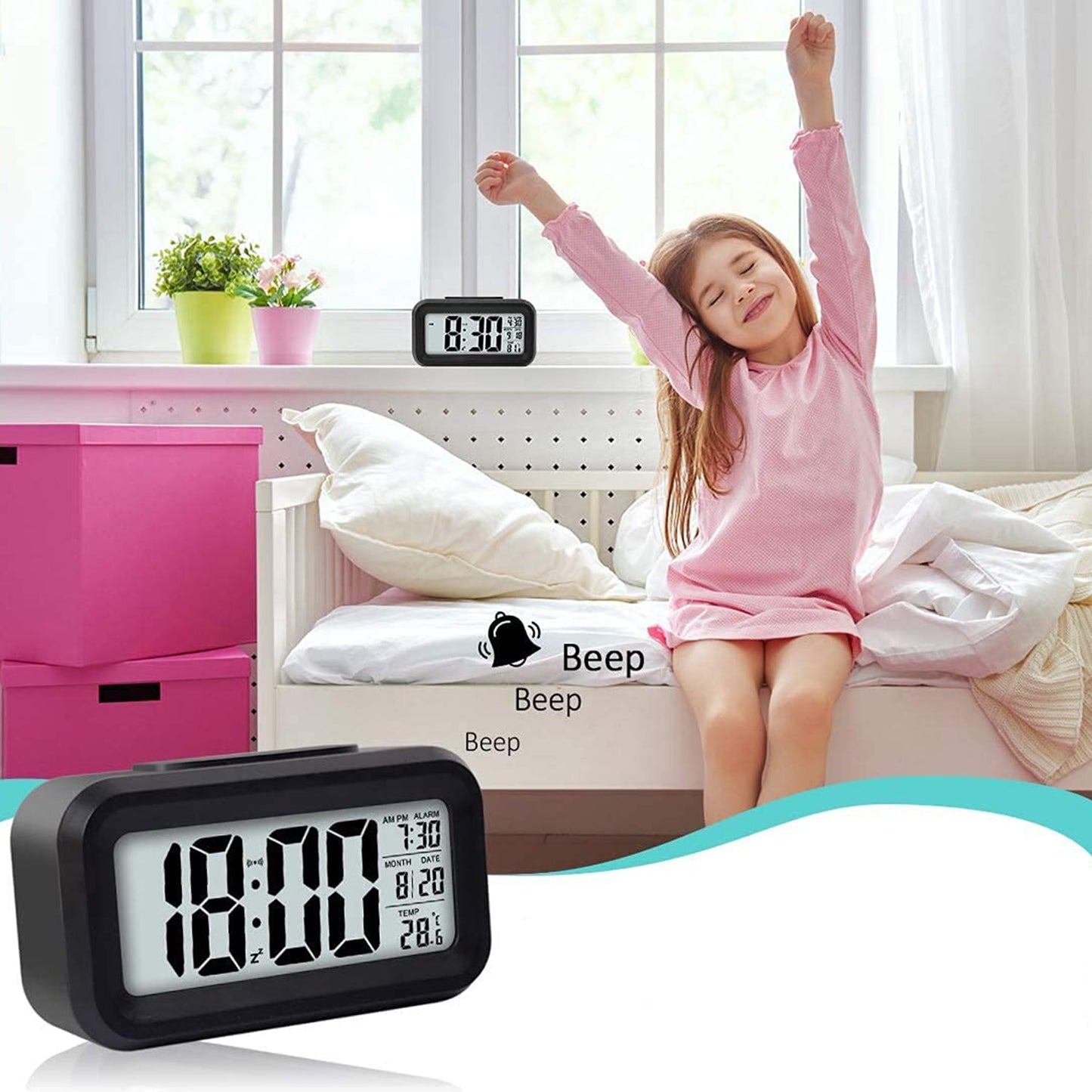 Digital LCD Alarm Clock with Backlight (1 Pc) Your Brand