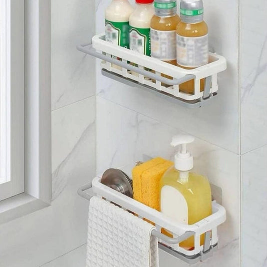 Multipurpose Platic Hanging Drain Rack Retractable Sponge Storage Hanging Rack With Adhesive Hook for Kitchen and Bathroom Dishcloth Holders Basket Drying Tray Organizer Your Brand