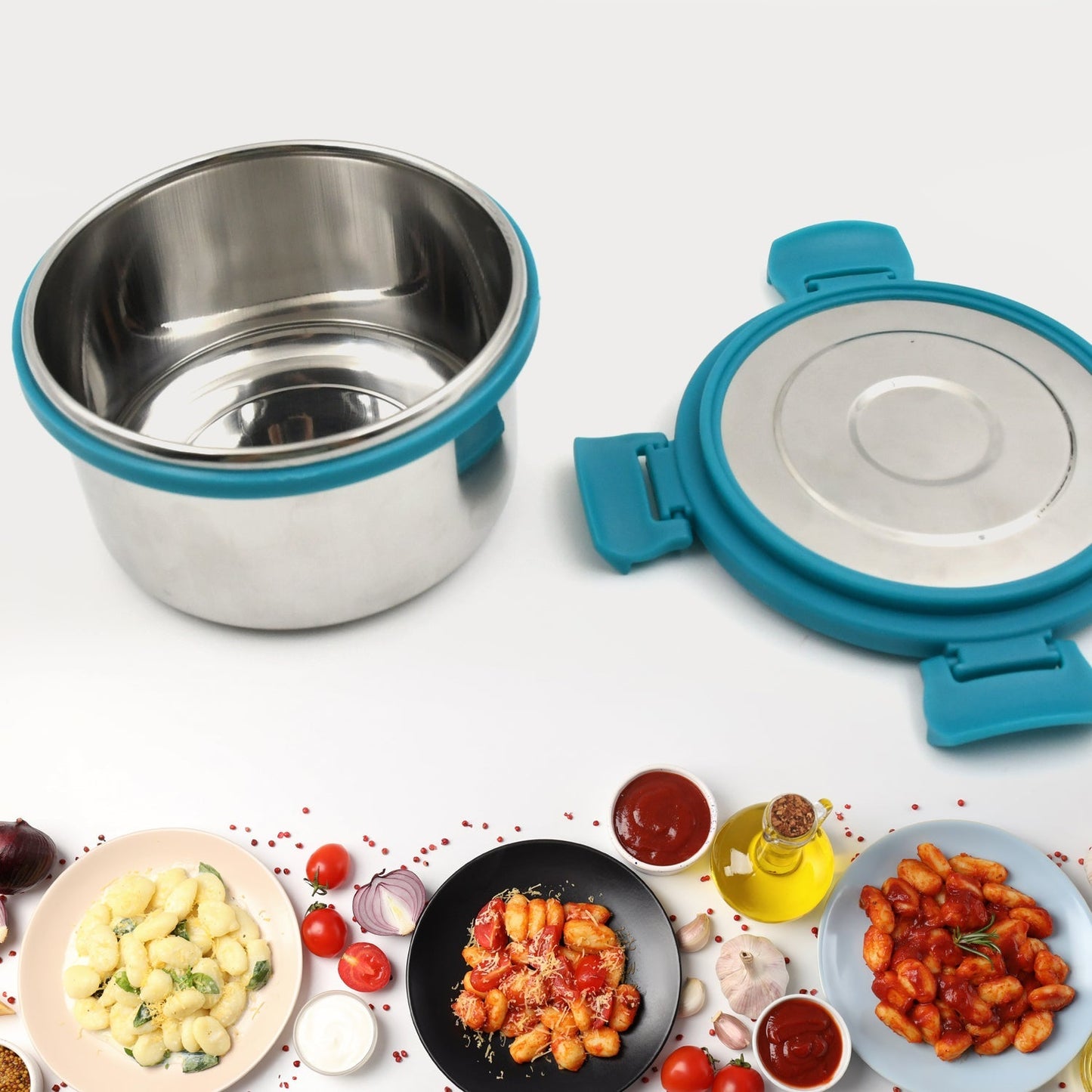 Miracle Solo round Lunch box High Grade Stainless Steel Double Wall Insulated 300ML Food Container 4 Lock Clip Leak Proof Lid, Best Return Gift for Any Occasion (1 Pc) Your Brand