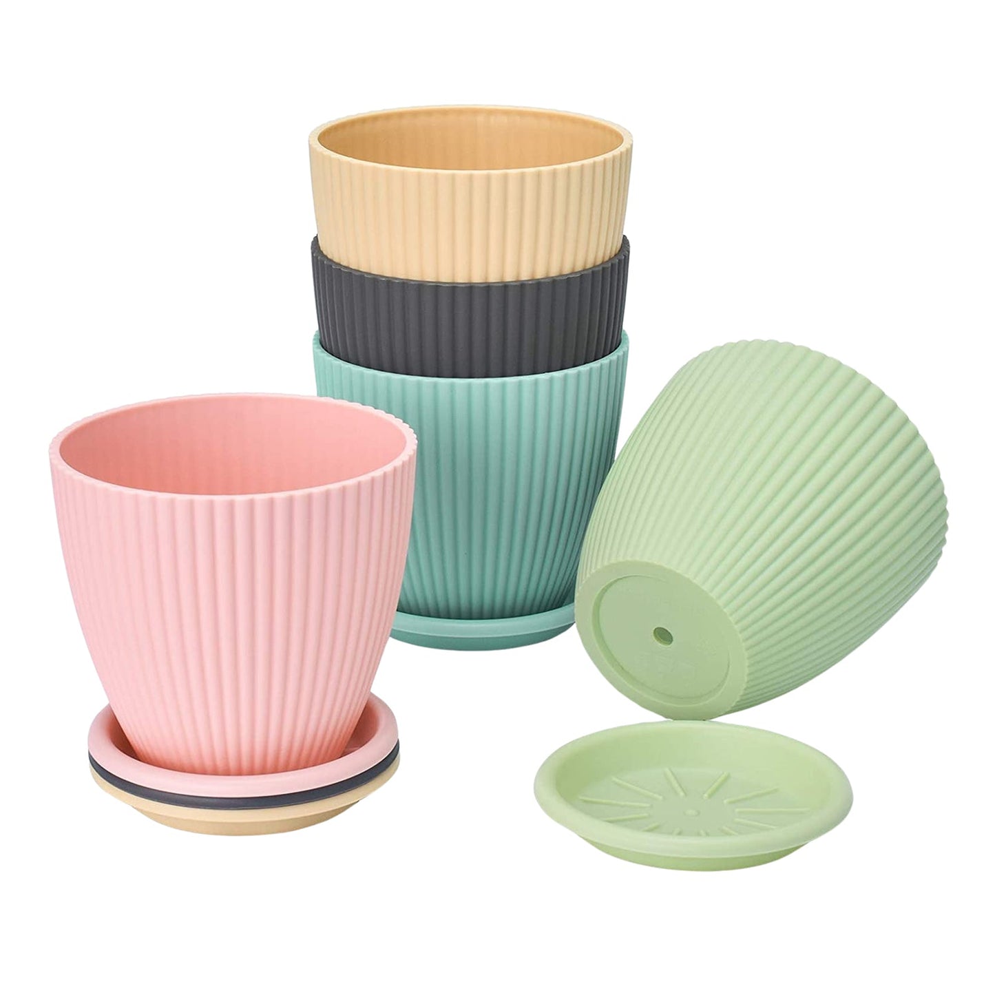 Plastic Flower Pot with Bottom Tray (5 Pcs Set) Your Brand