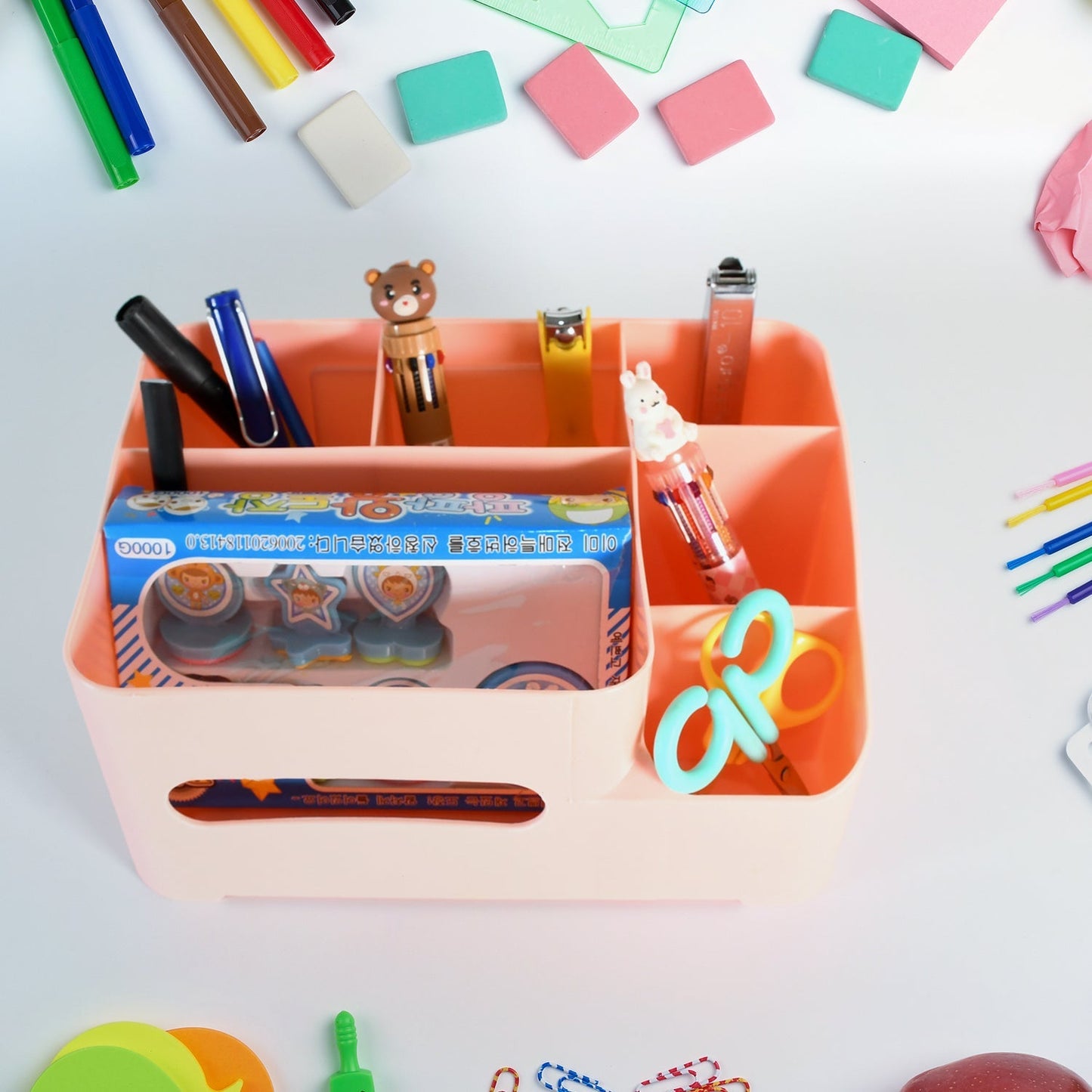 6-Compartment Desk Organizer – Multi-Function Storage for Tissue, Stationery, Remote & Mobile (Home/Office) Your Brand