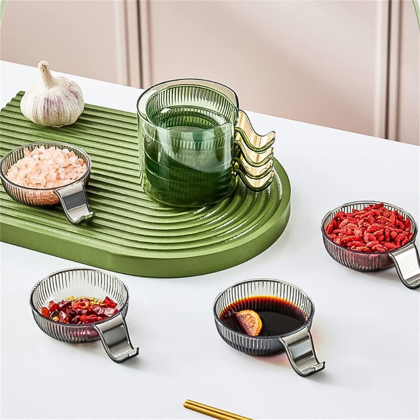 Plastics Dip Bowls, Dipping Sauce Bowls with Handle (4 Pcs Set / With Case) Your Brand