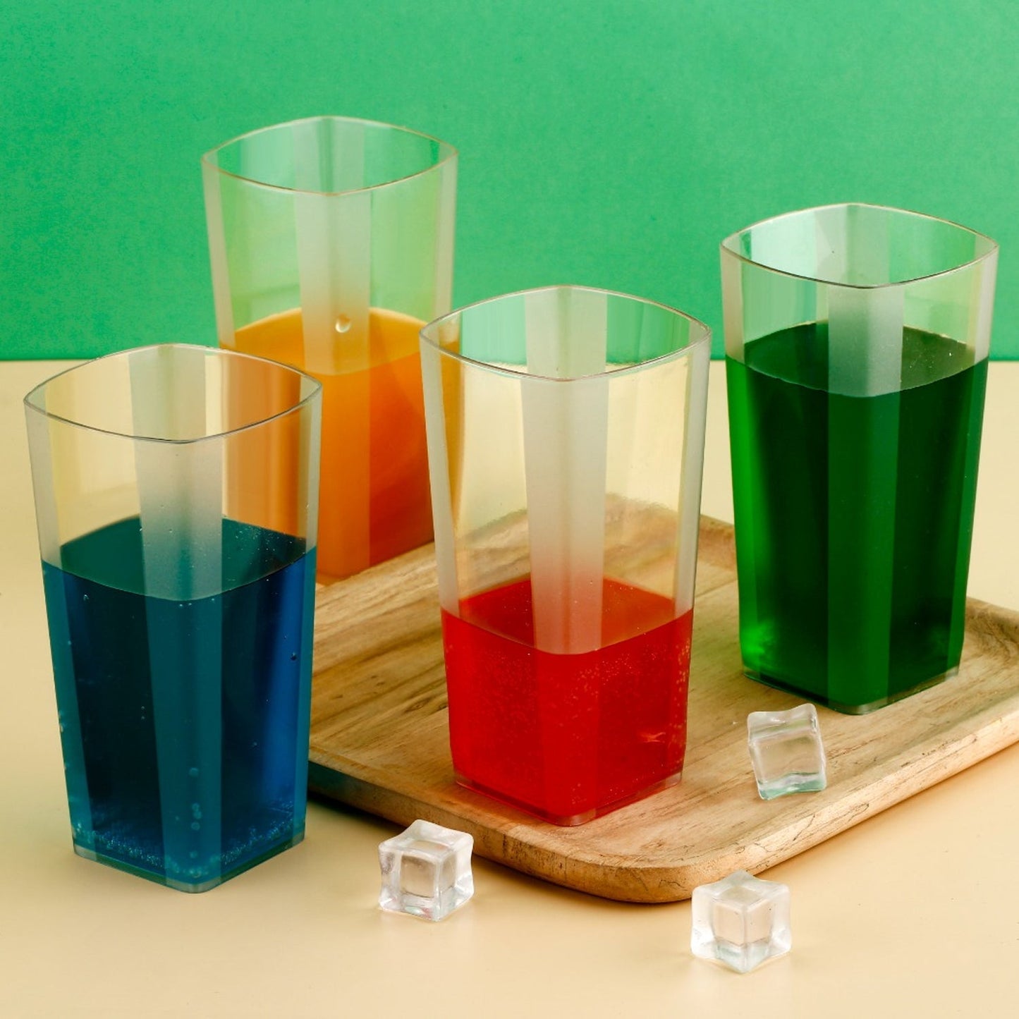 Unbreakable Stylish Transparent Square Design Water / Juice / Beer / Wine Tumbler Plastic Glass Set ( 300 ML, Pack of 6) Your Brand