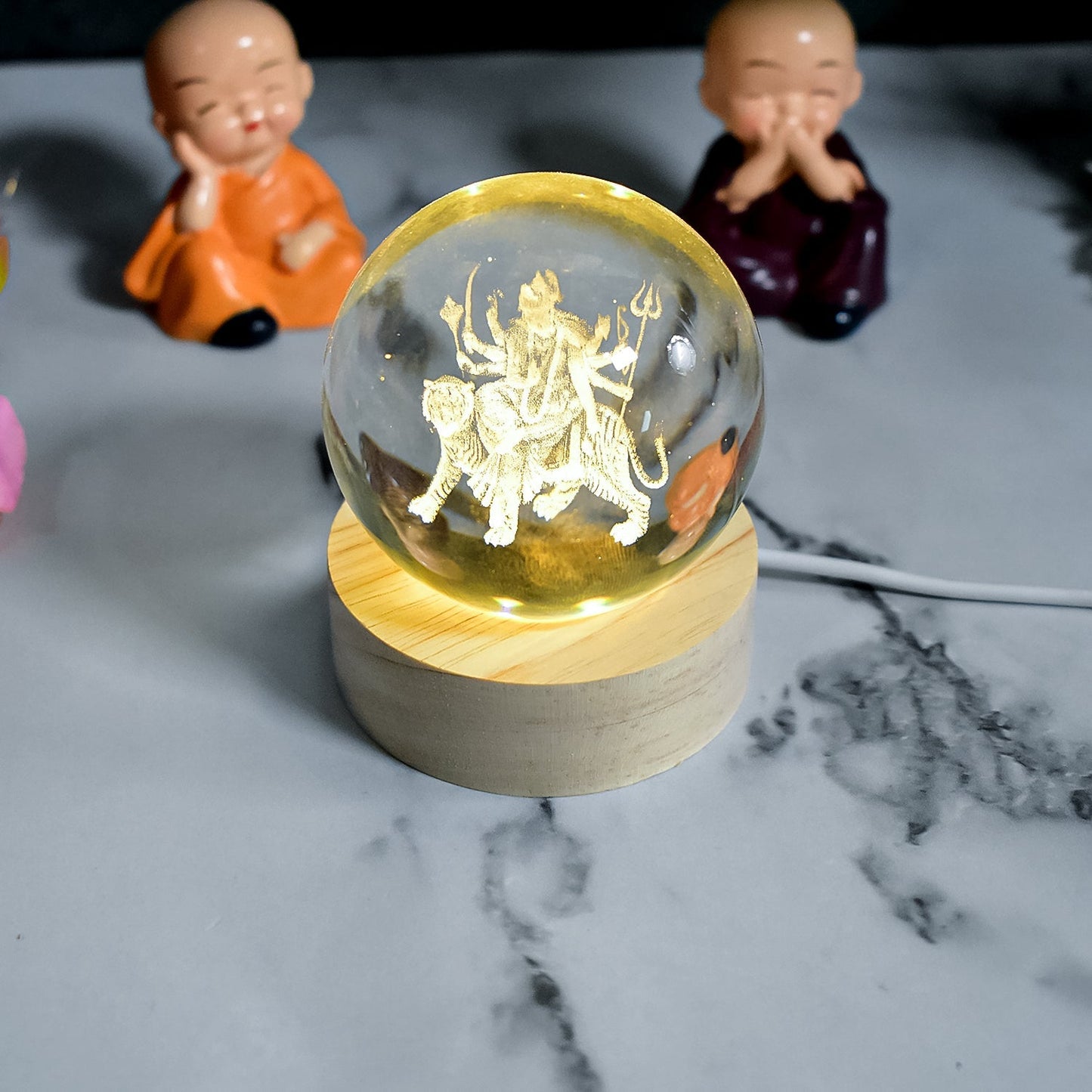 Ambaji 3D Crystal Ball lamps With Base (1 Pc) Your Brand