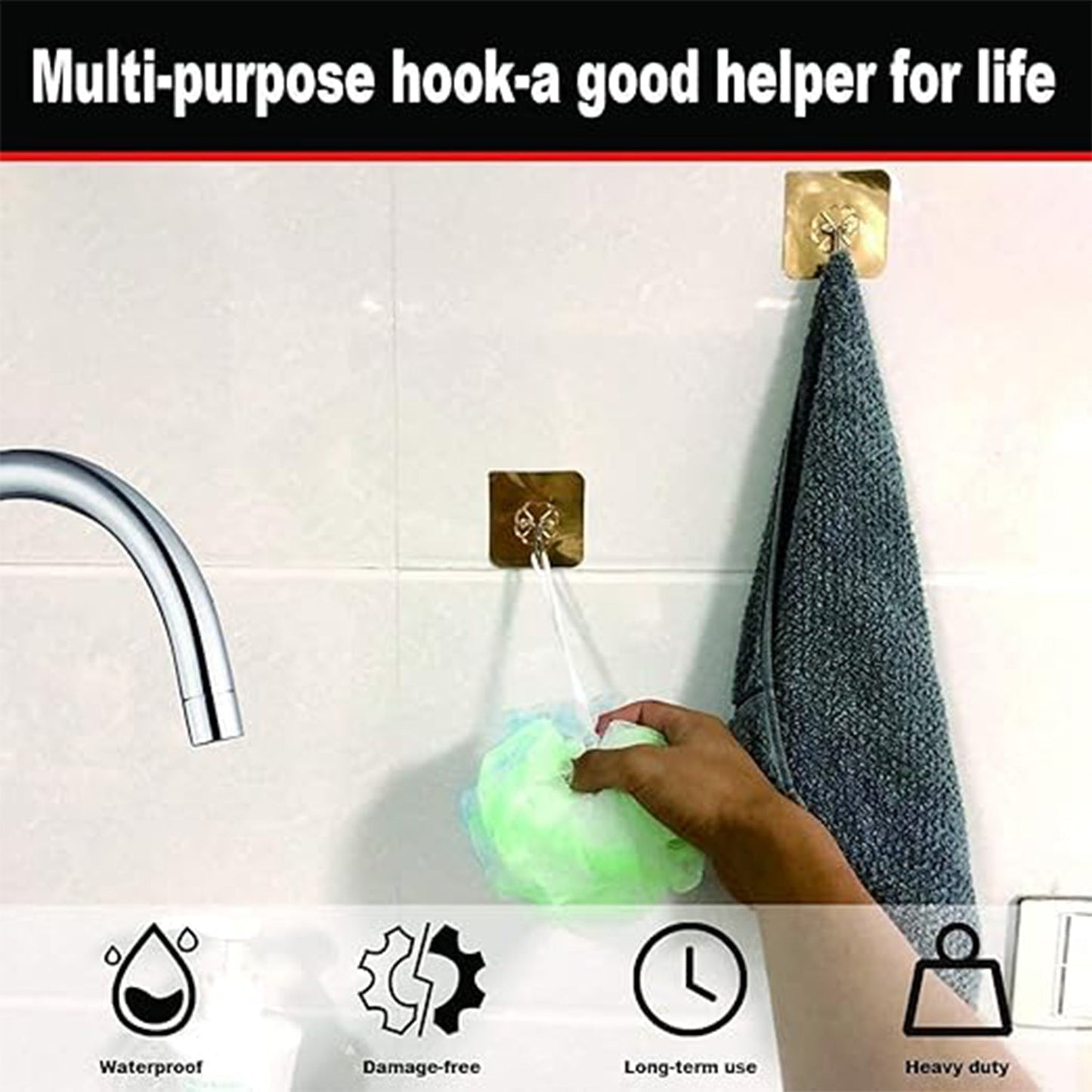 Adhesive Heavy-Duty Hooks for Kitchen and Bathroom (1 Pc / 6×6 Cm) Your Brand