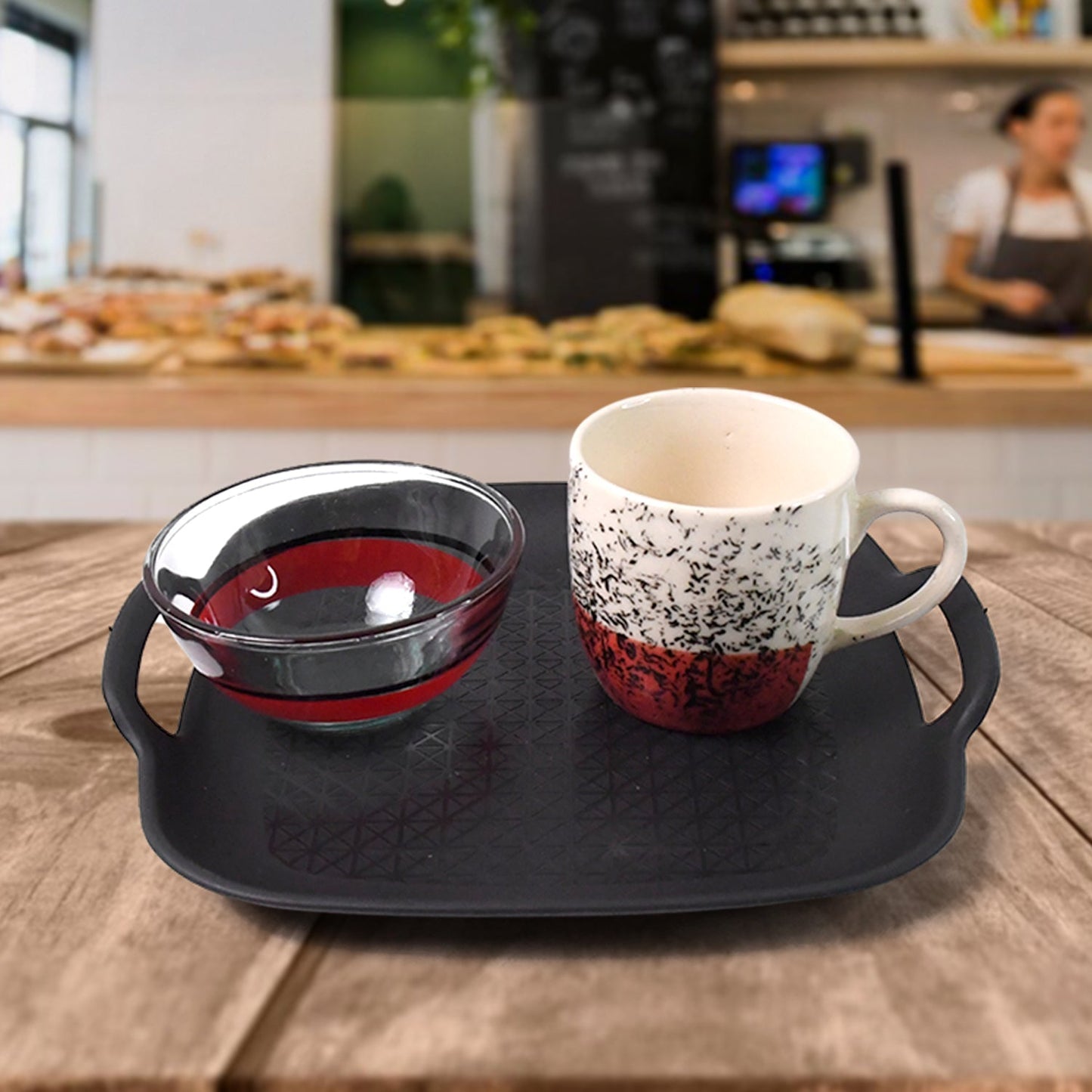 Healthy Choice Set Of 4pc Ceramic Cup And 4pc Glass Bowl With Plastic Plate (9 Pcs Set) Your Brand