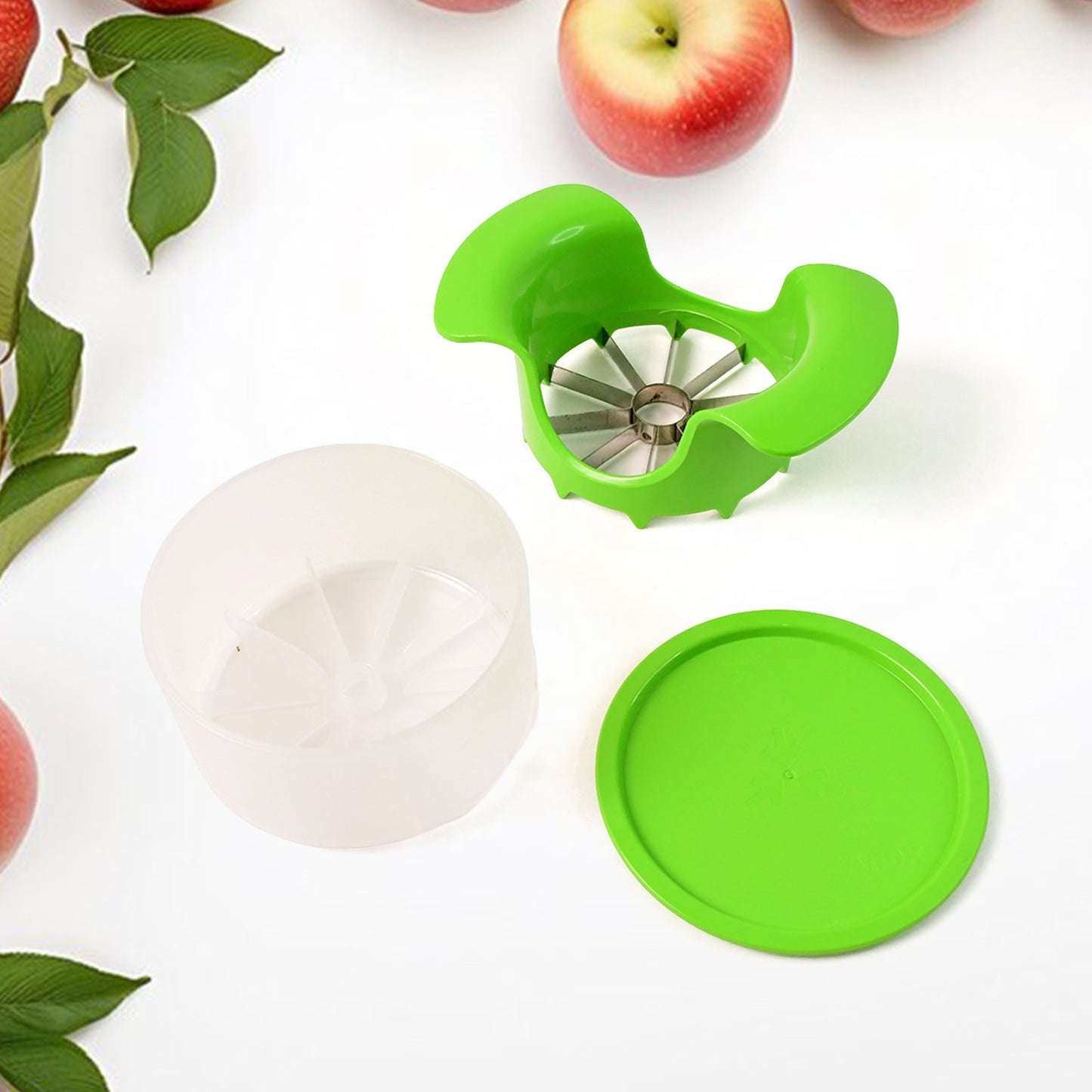 Apex Apple Cutter with Container – Unbreakable ABS Body & Stainless Steel Blades Your Brand