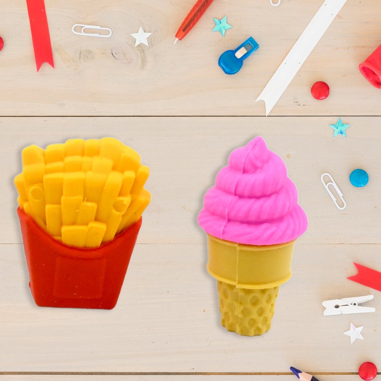 3D Food Fancy & Colorful Erasers – Cute Novelty Eraser Set for Kids & School Prize (1 Set / Mix Design & Color) Your Brand