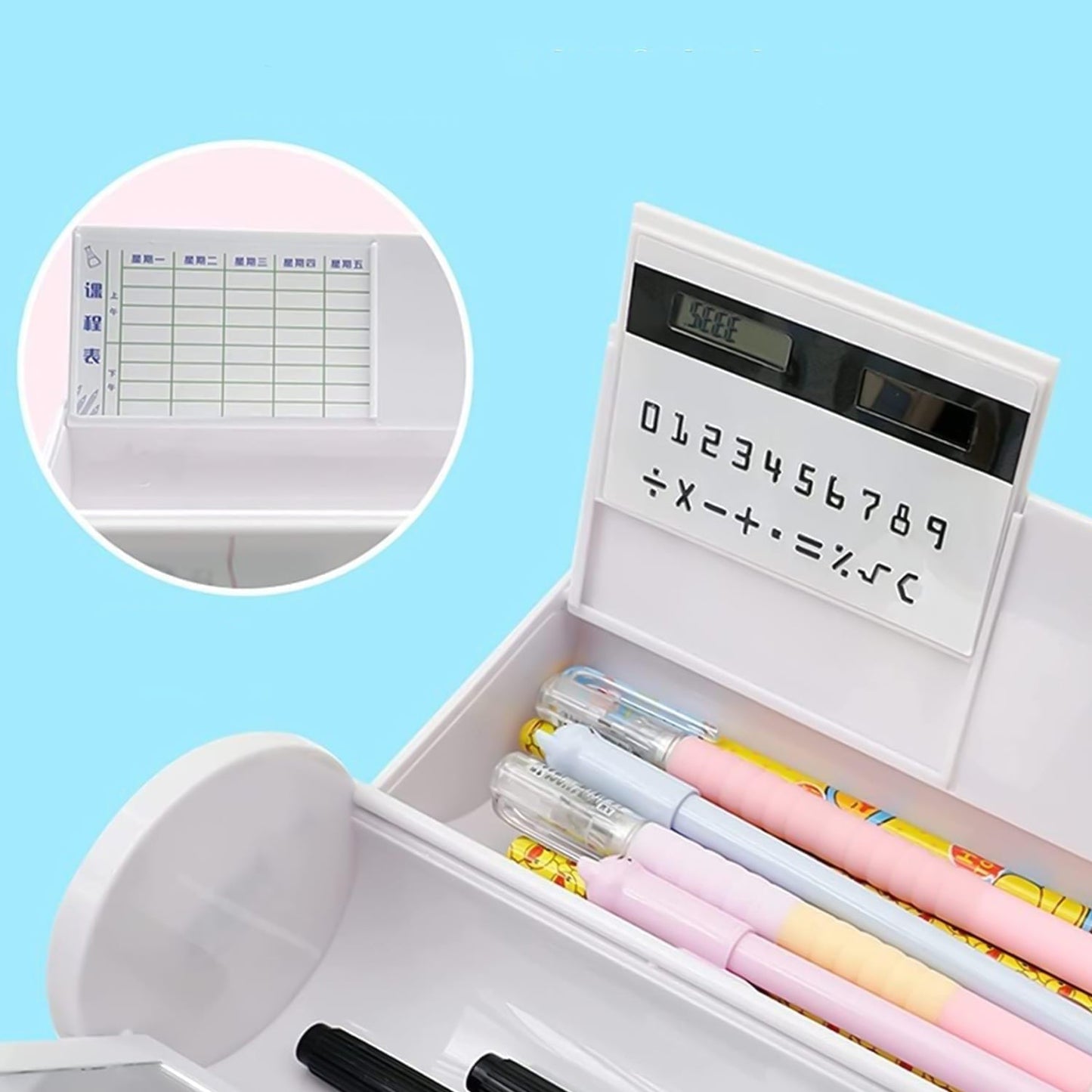 8 in 1 Compass Box, Geometry Box 2 Compartment, Pencil Box with 1 Calculator, 1 Mirror, 2 in 1 Marker Pen Your Brand
